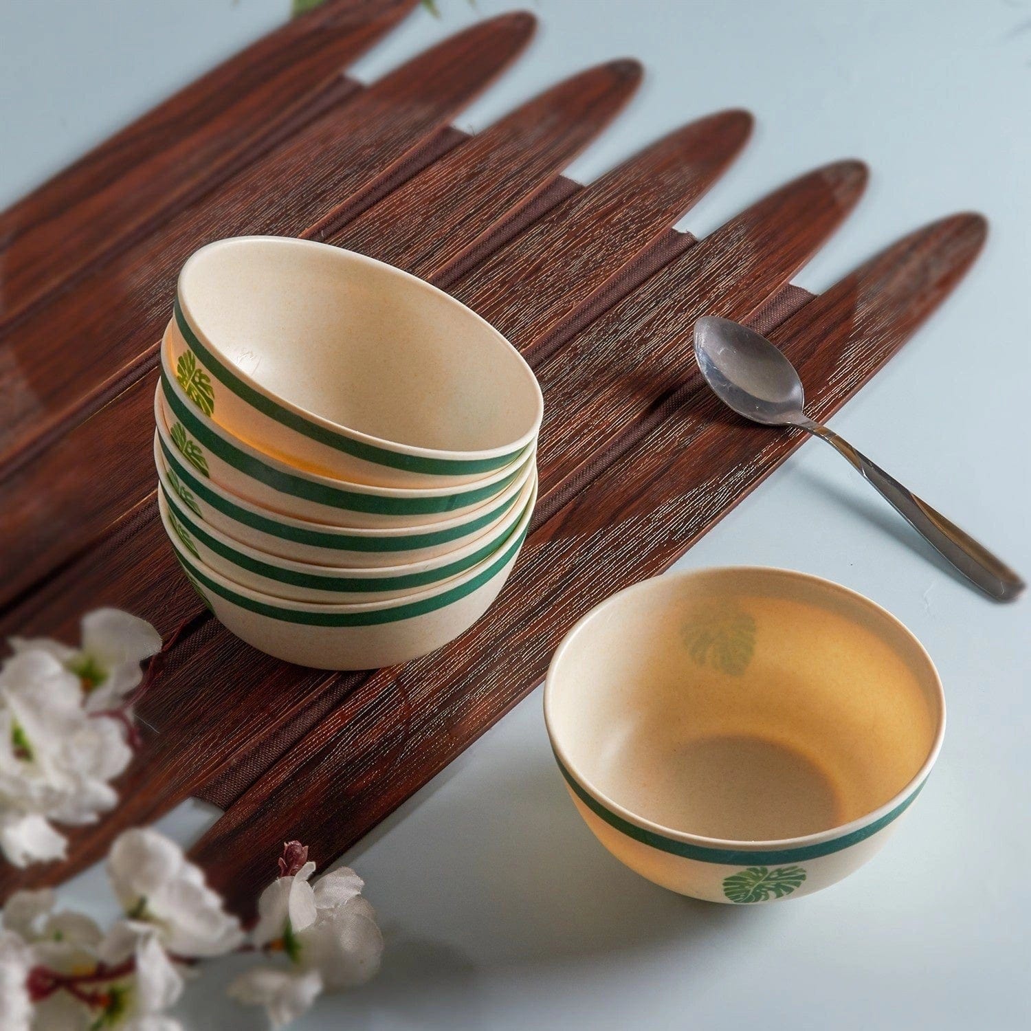 Red Butler Bowls Bamboo Fibre Bowl 4 inches | 6pcs Set | Leaf Design BB04A3 Daily-Use Eco-Friendly Bamboo Fiber Bowl : Stylish & Sustainable Redbutler