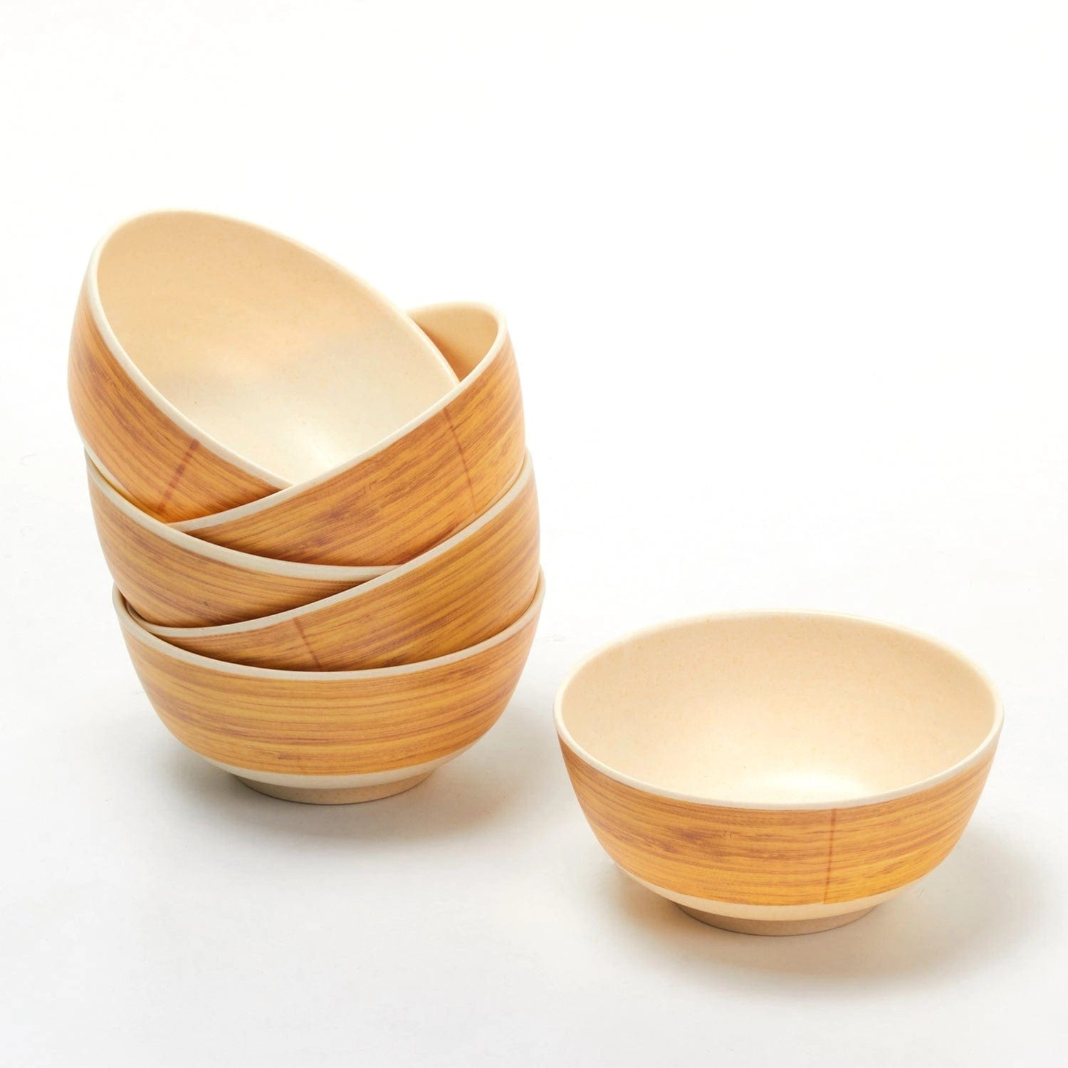 Red Butler Bowls Bamboo Fibre Bowl 4 inches | 6pcs Set | Wooden Design BB04A4 Daily-Use Eco-Friendly Bamboo Fiber Bowl: Stylish & Sustainable Redbutler