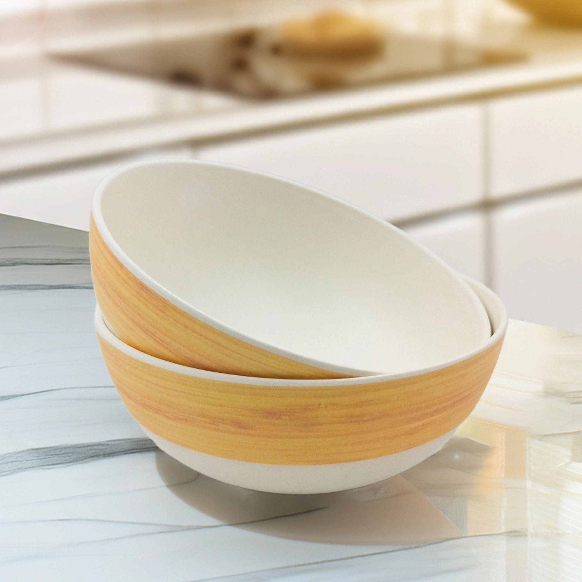 Red Butler Bowls Bamboo Fibre Multipurpose Bowl 5.5 inches | 2pcs Set | Wooden Design BFB05A4 Daily-Use Eco-Friendly Bamboo Fiber Bowl: Stylish & Sustainable Redbutler