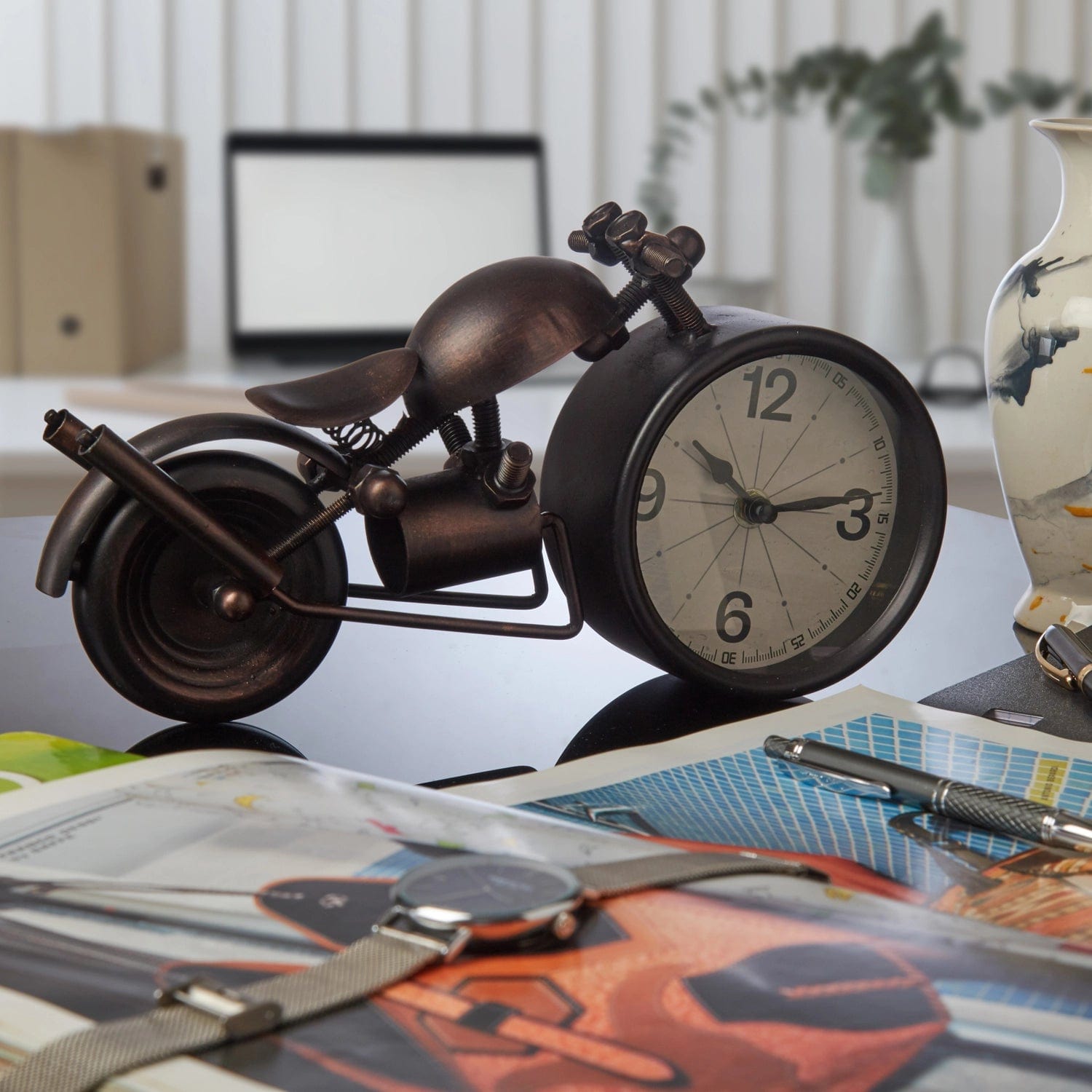 Red Butler Clock Bike Clock DTCB00M03Y19A1 TBC03A1 Metal Bike Clock – Unique Table Clock for Bike Lovers Redbutler