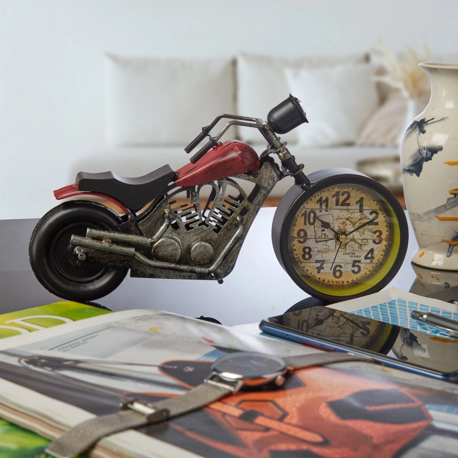 Red Butler Clock Bike Clock DTBC00M07Y19A1 TBC07A1 Metal Bike Clock – Unique Table Clock for Bike Lovers Redbutler