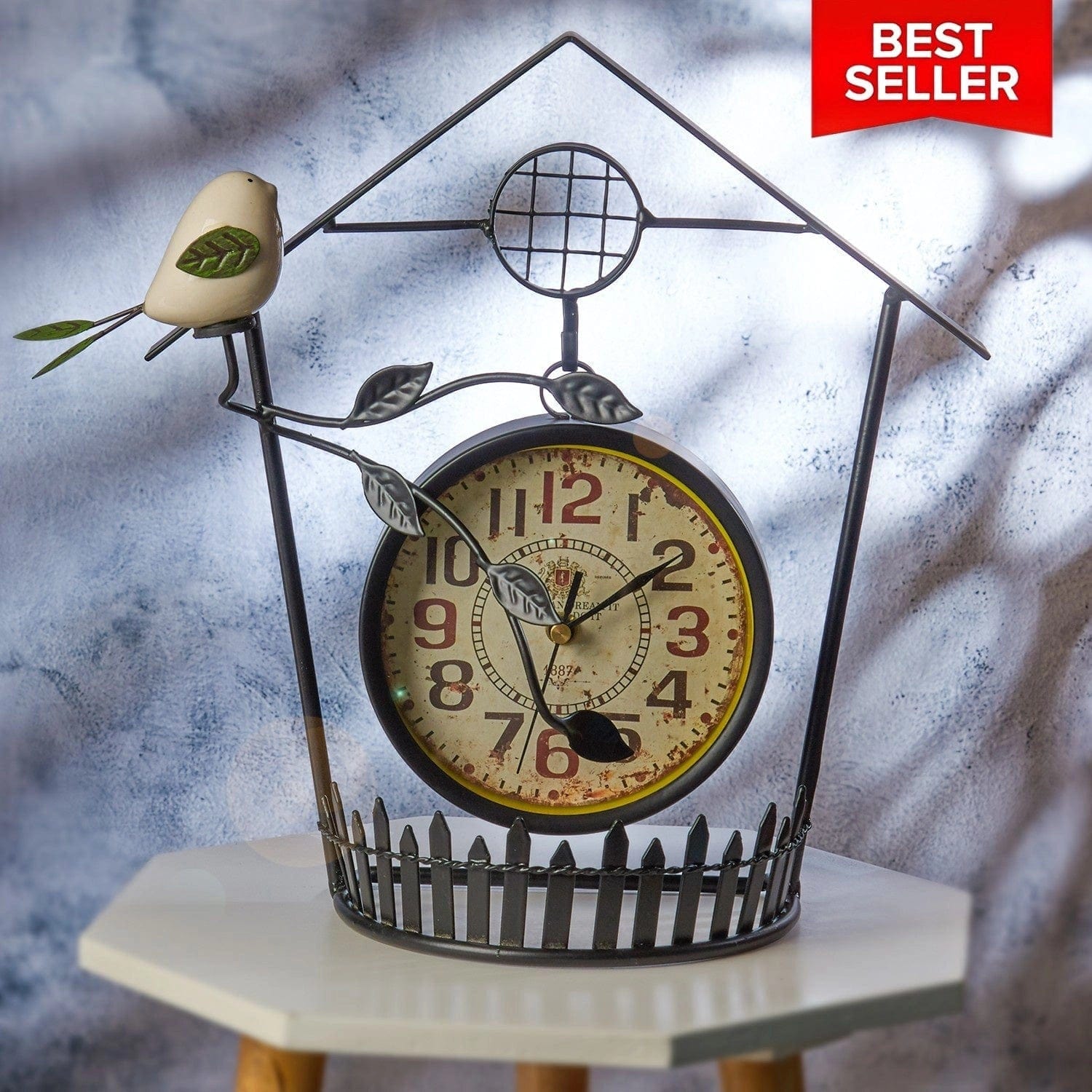 Red Butler Clock Bird on a Clock DUBR13A1 Whimsical Bird's Nest Clock – Unique Hanging Table Clock Redbutler