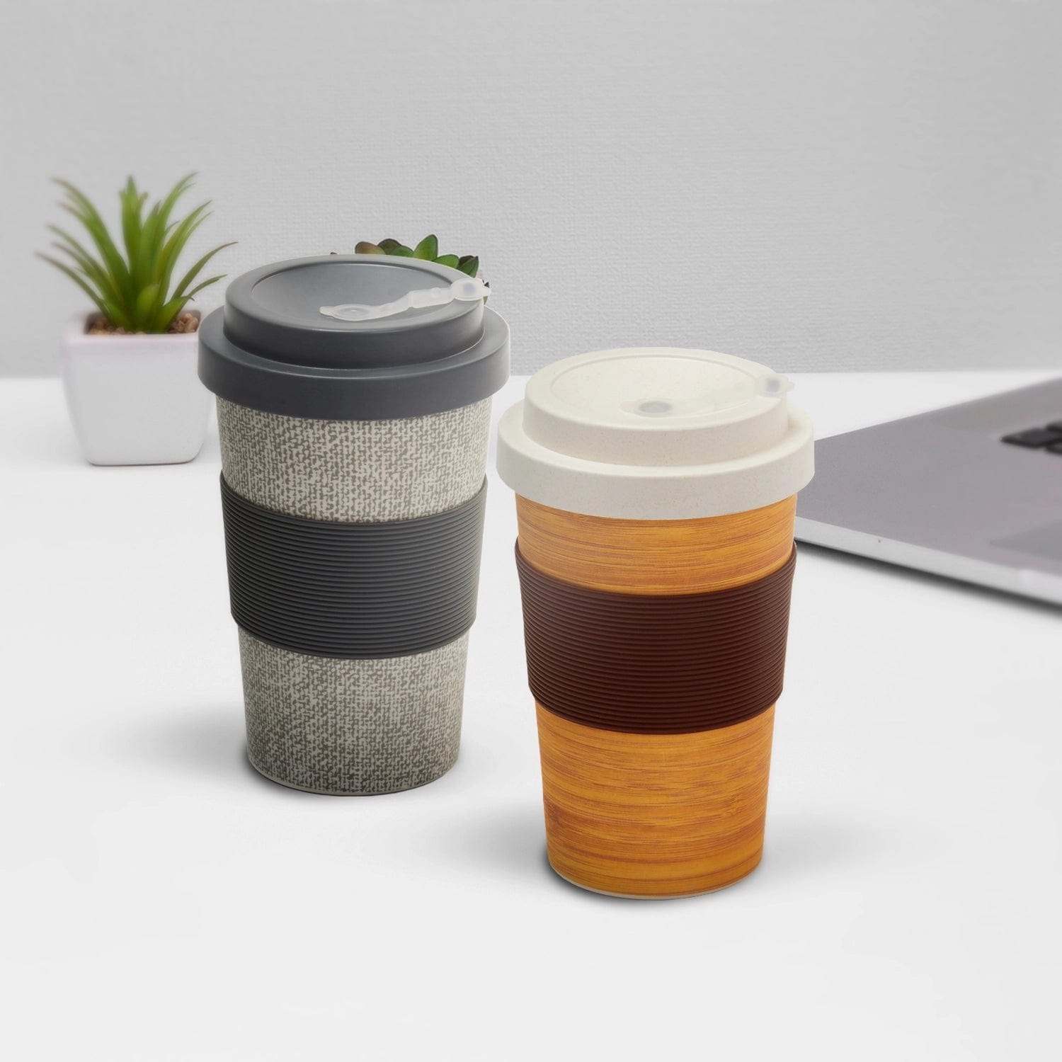 Red Butler Cups & Mugs Bamboo Fibre Travel Mug (500ml) I 2pcs Set | Wooden & Grey MBF14A3 Redbutler