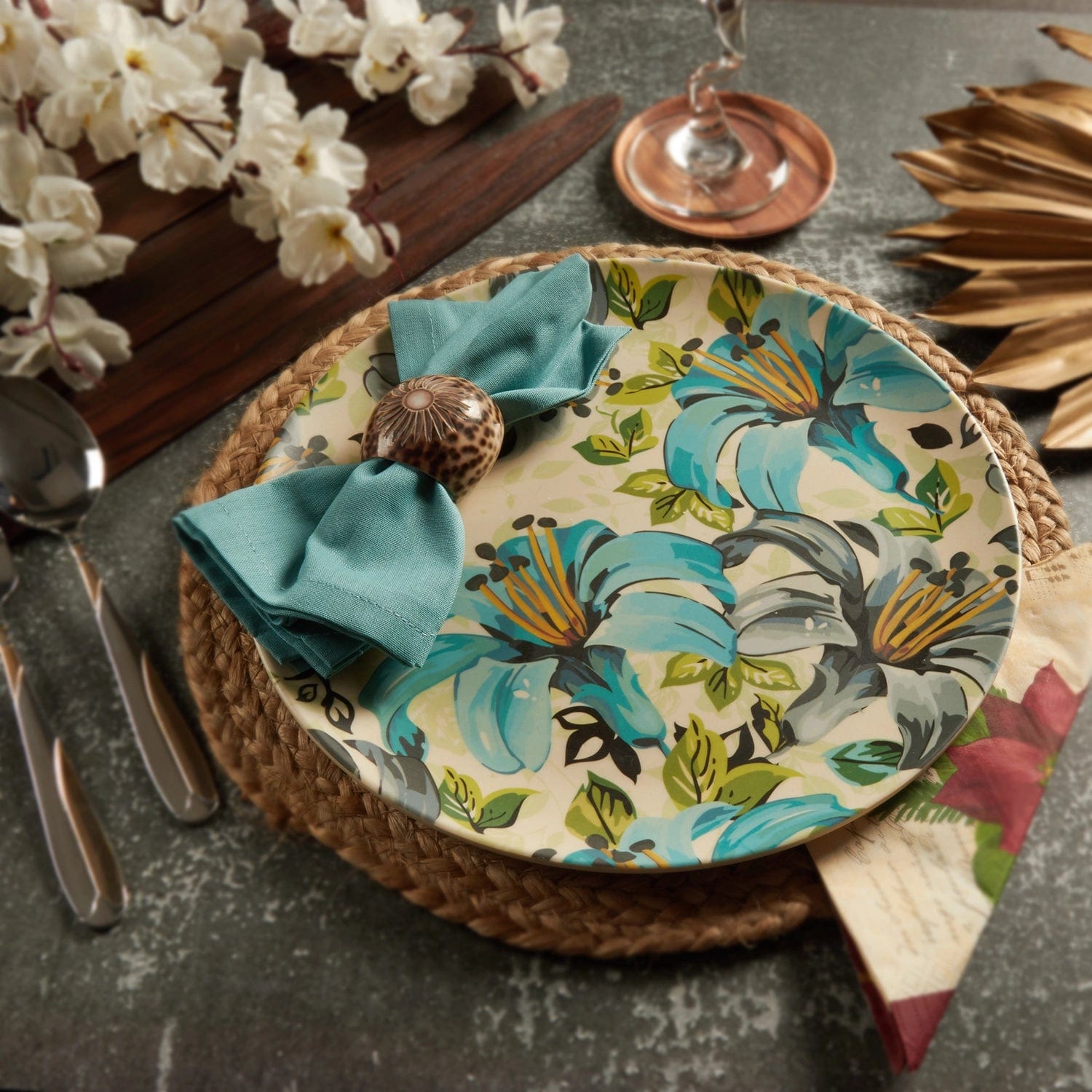 Red Butler Dinner Plates Bamboo Fibre Dinner Plates | 4pcs Set | Leaf & Flower Design BFP11A5 Daily-Use Eco-Friendly Bamboo Fiber Dinner Plate Stylish & Sustainable Redbutler