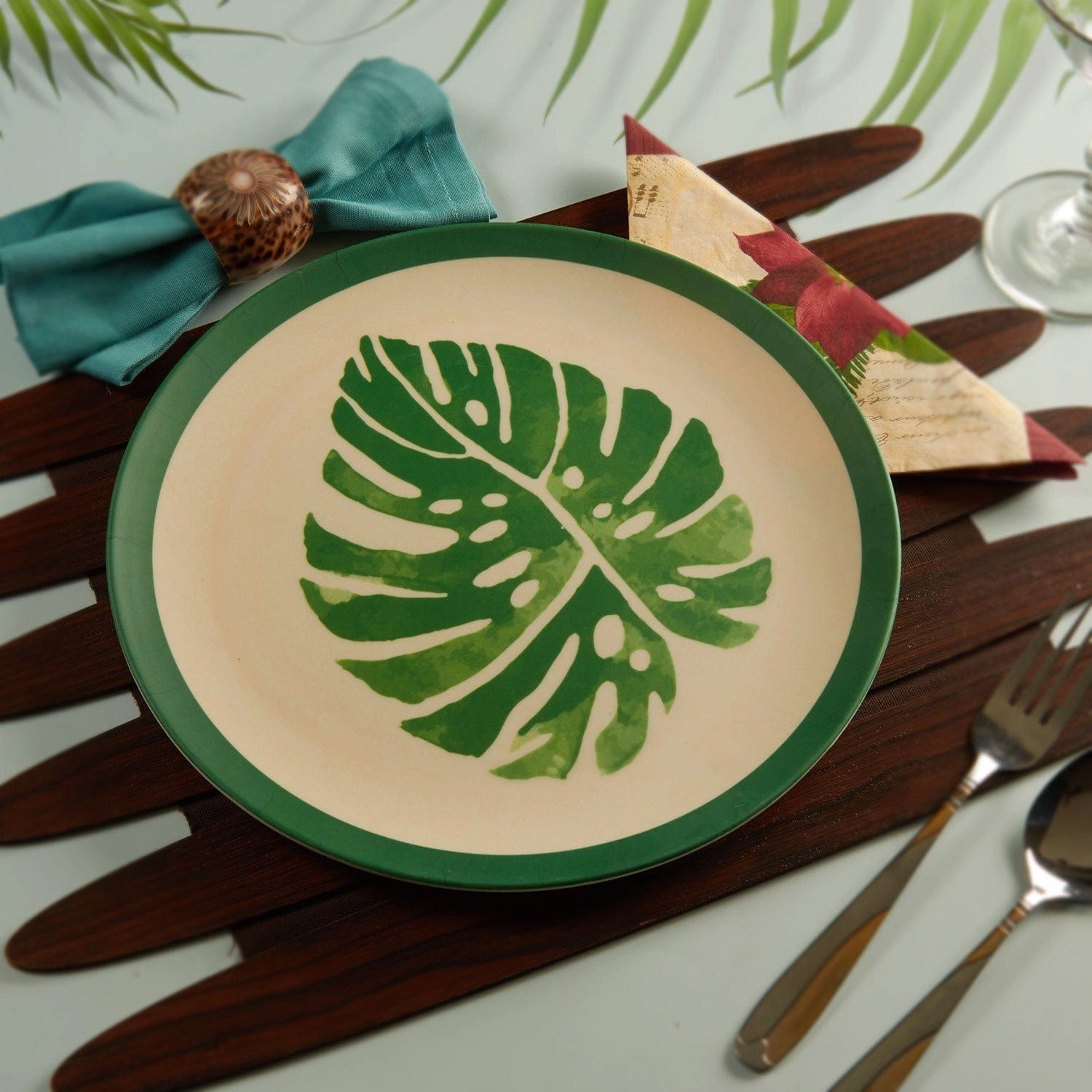 Red Butler Dinner Plates Bamboo Fibre Dinner Plates | 6pcs Set | Leaf Design BP11A1 Daily-Use Eco-Friendly Bamboo Fiber Dinner Plate Stylish & Sustainable Redbutler