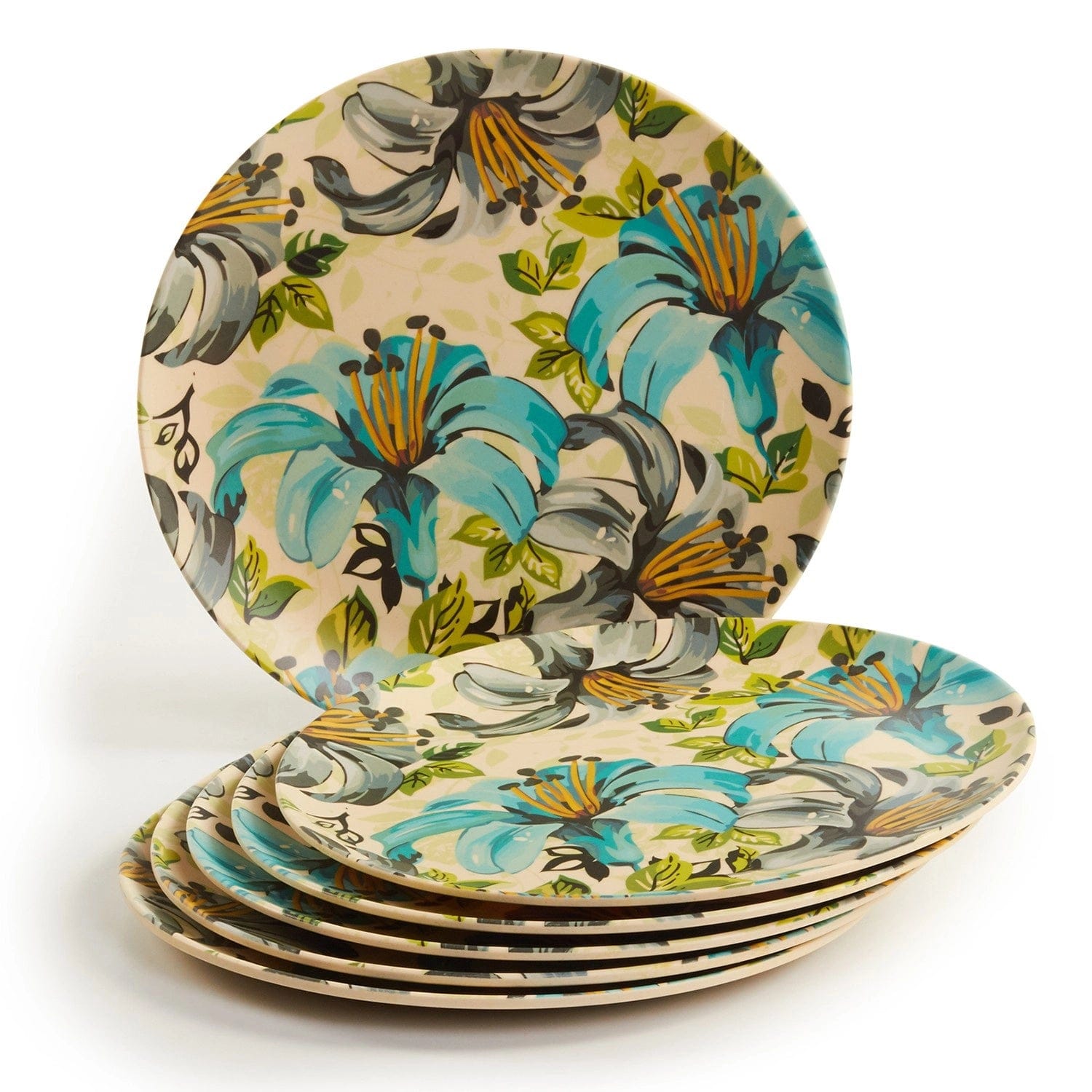 Red Butler Dinner Plates Bamboo Fibre Dinner Plates | 6pcs Set | Leaf & Flower Design BP11A5 Daily-Use Eco-Friendly Bamboo Fiber Dinnerware: Stylish & Sustainable Redbutler