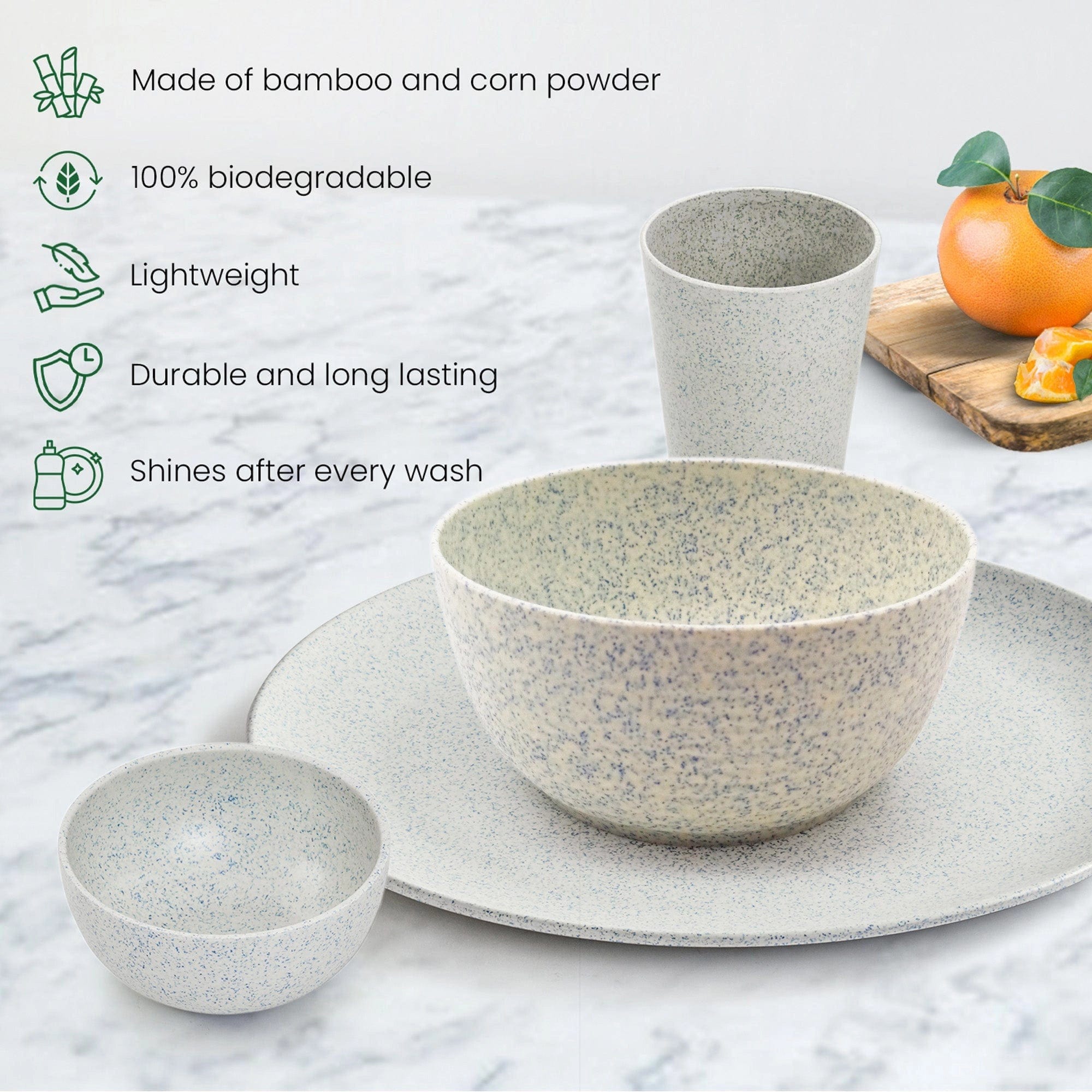 Red Butler Dinner Set Bamboo Fibre Dinner Set | 14pcs Set | Stonewash Design BFD14A6 Redbutler