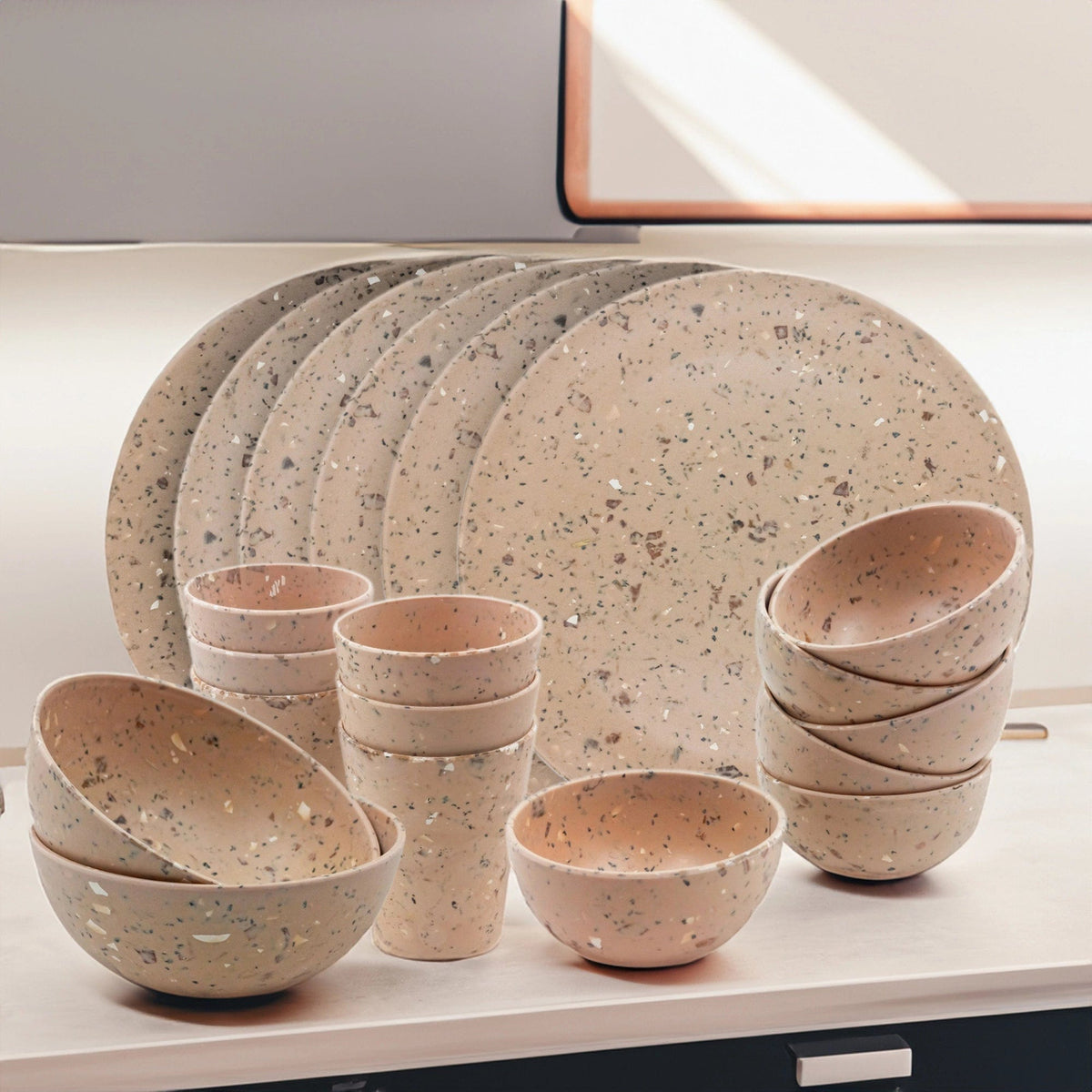 Bamboo Fibre Dinner Set | 18pcs Set |Walnut Design