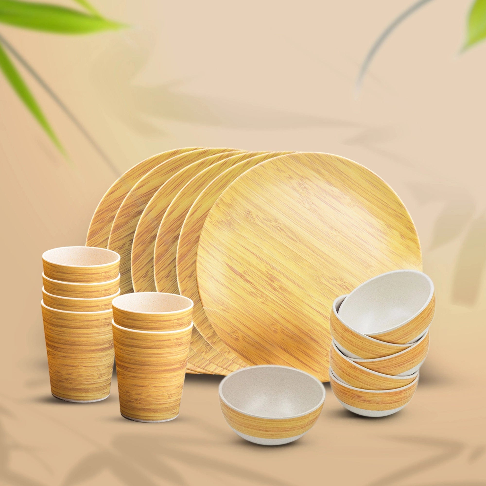 Red Butler Dinner Set Bamboo Fibre Dinner Set | 18pcs Set | Wooden Design BFD18A4 Redbutler