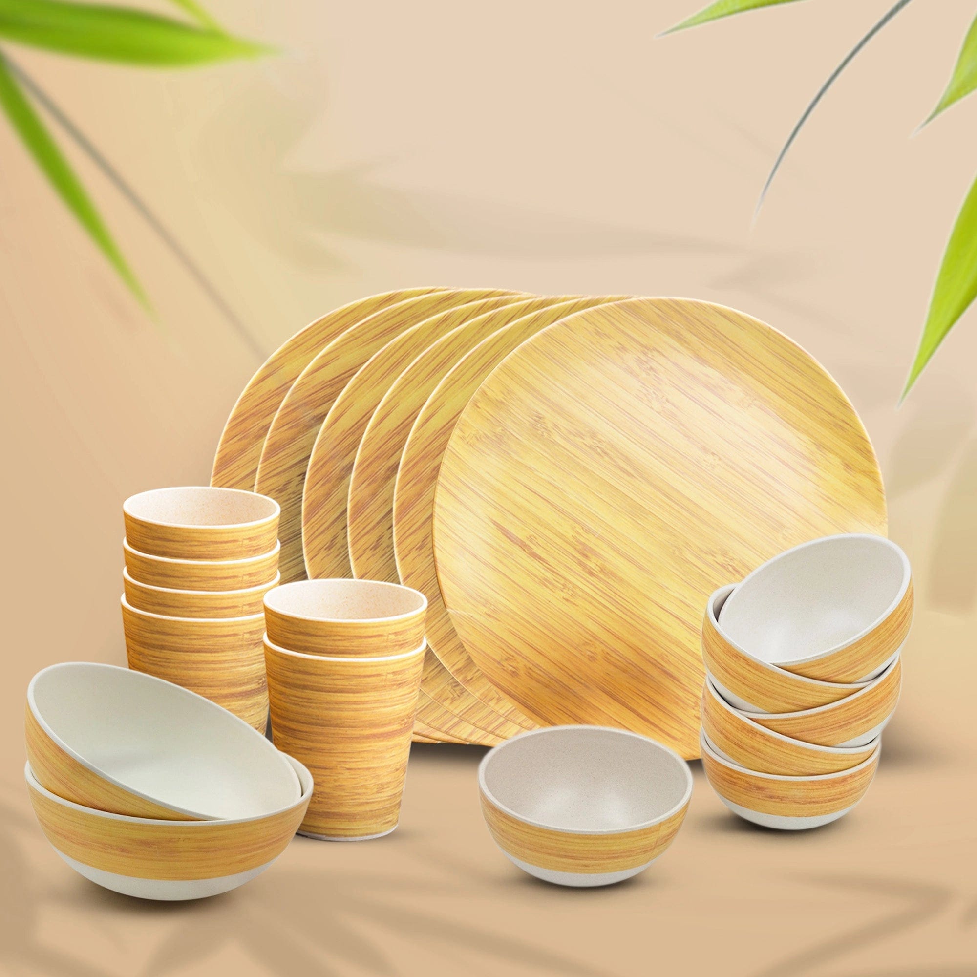 Dinner Plates Canadian Dinnerware Sets Bamboo Fibre Dinner Set 20pcs Set Wooden Design