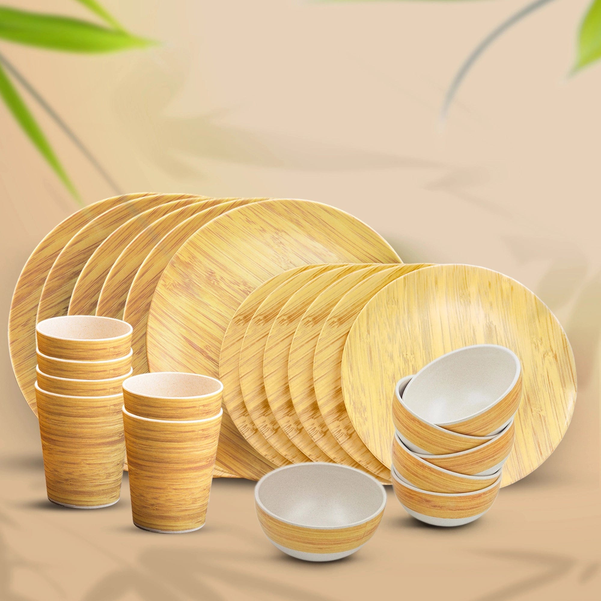 Bamboo Fibre Dinner Set 24pcs Set Wooden Design