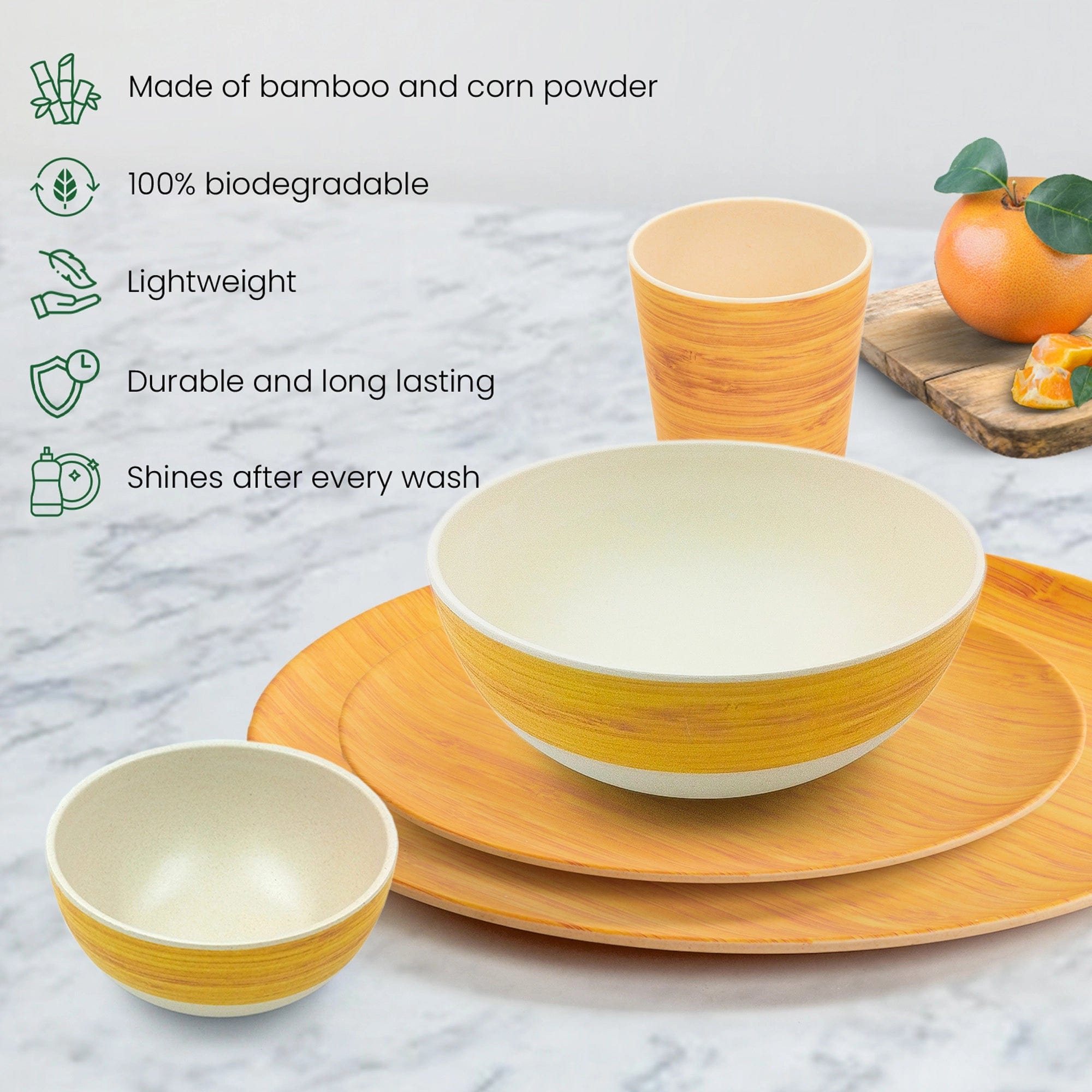 Red Butler Dinner Set Bamboo Fibre Dinner Set | 26pcs Set | Wooden Design BFD26A4 Redbutler