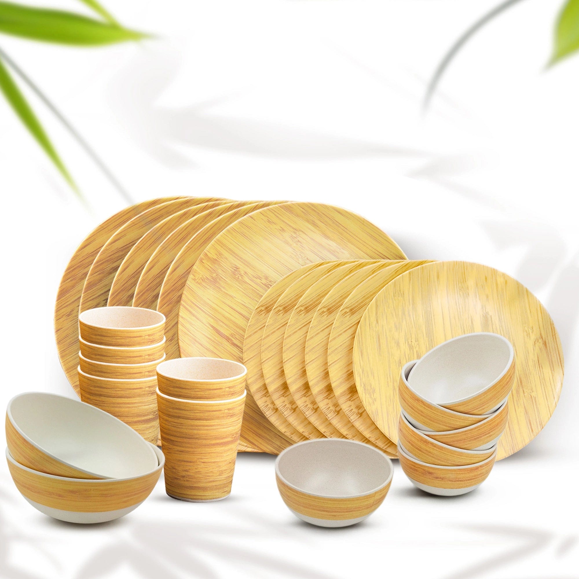 Bamboo Fibre Dinner Set 26pcs Set Wooden Design