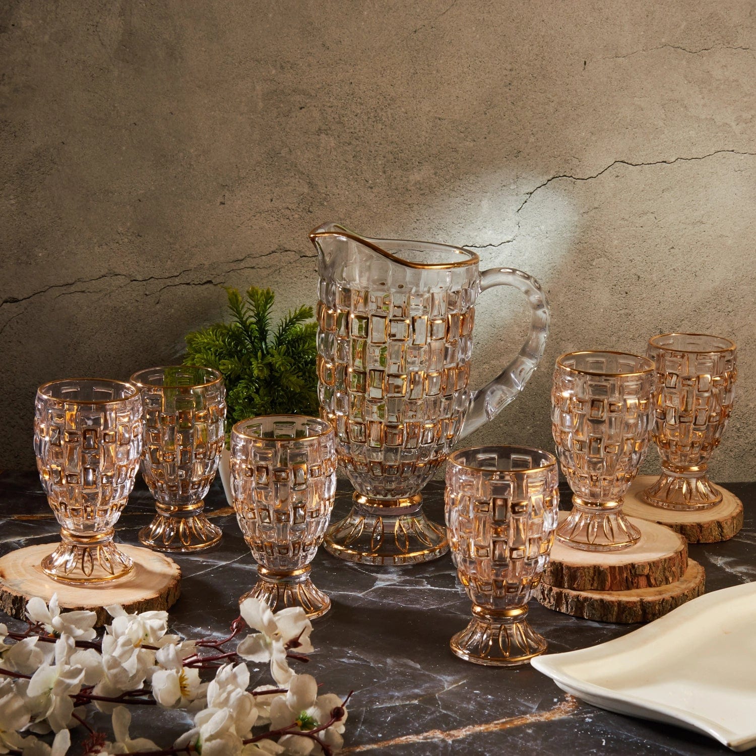 Red Butler Goldline Collection Goldine Crystal Glass Jug Set | 7pcs Set CGLJT0C14Y23A1 CJT14A1 Crystal Glass Jug Set with Gold Detailing Redbutler
