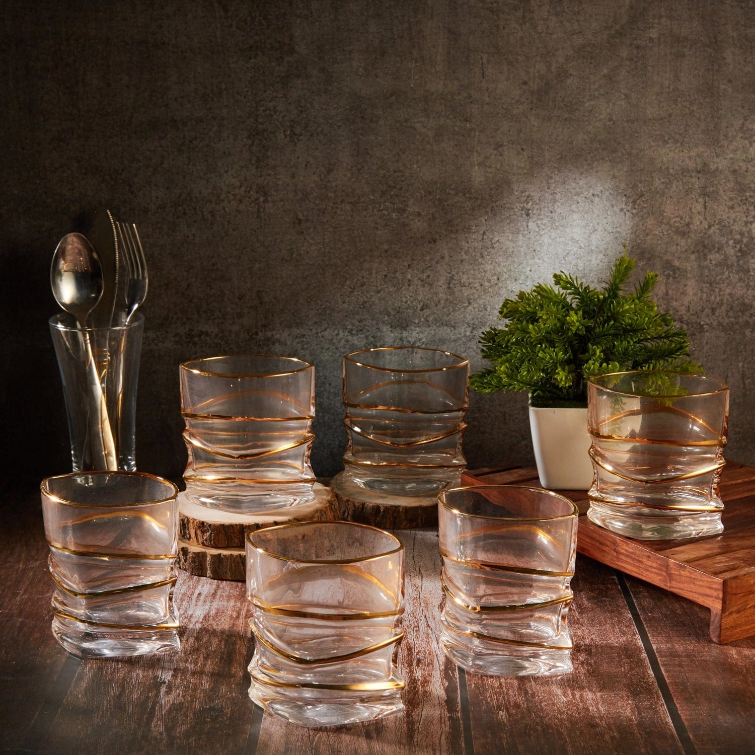 Red Butler Goldline Collection Goldine Crystal Glass Tumbler | 6pcs Set CGLT0C105Y23A1 CLT04A1 Elegant Gold-Accented Crystal Tumbler Redbutler