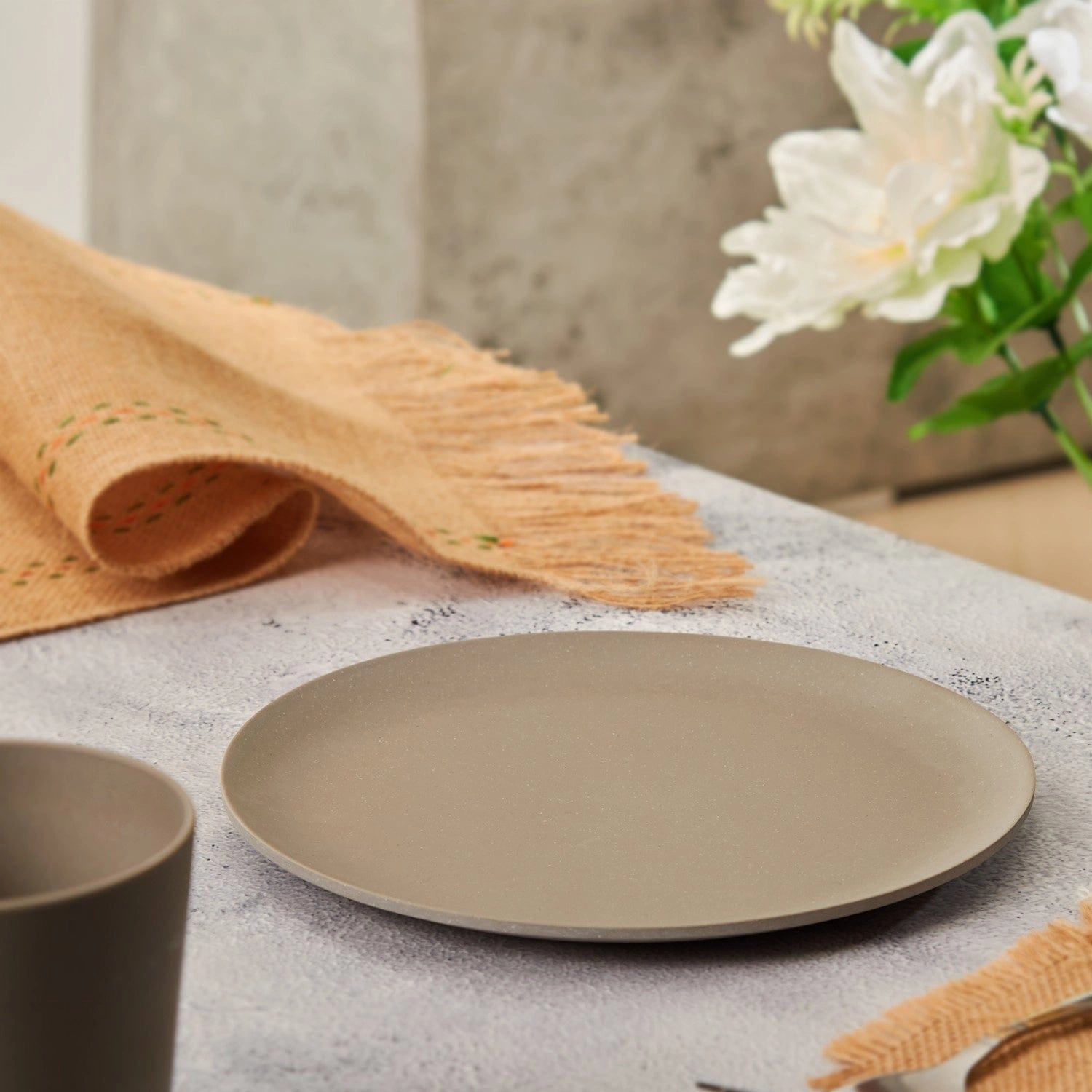 Red Butler Half Plates Bamboo Fibre Snack Plates | 4pcs Set | Cement Design BFP08A7 Daily-Use Eco-Friendly Bamboo Fiber Snack Plate: Stylish & Sustainable Redbutler