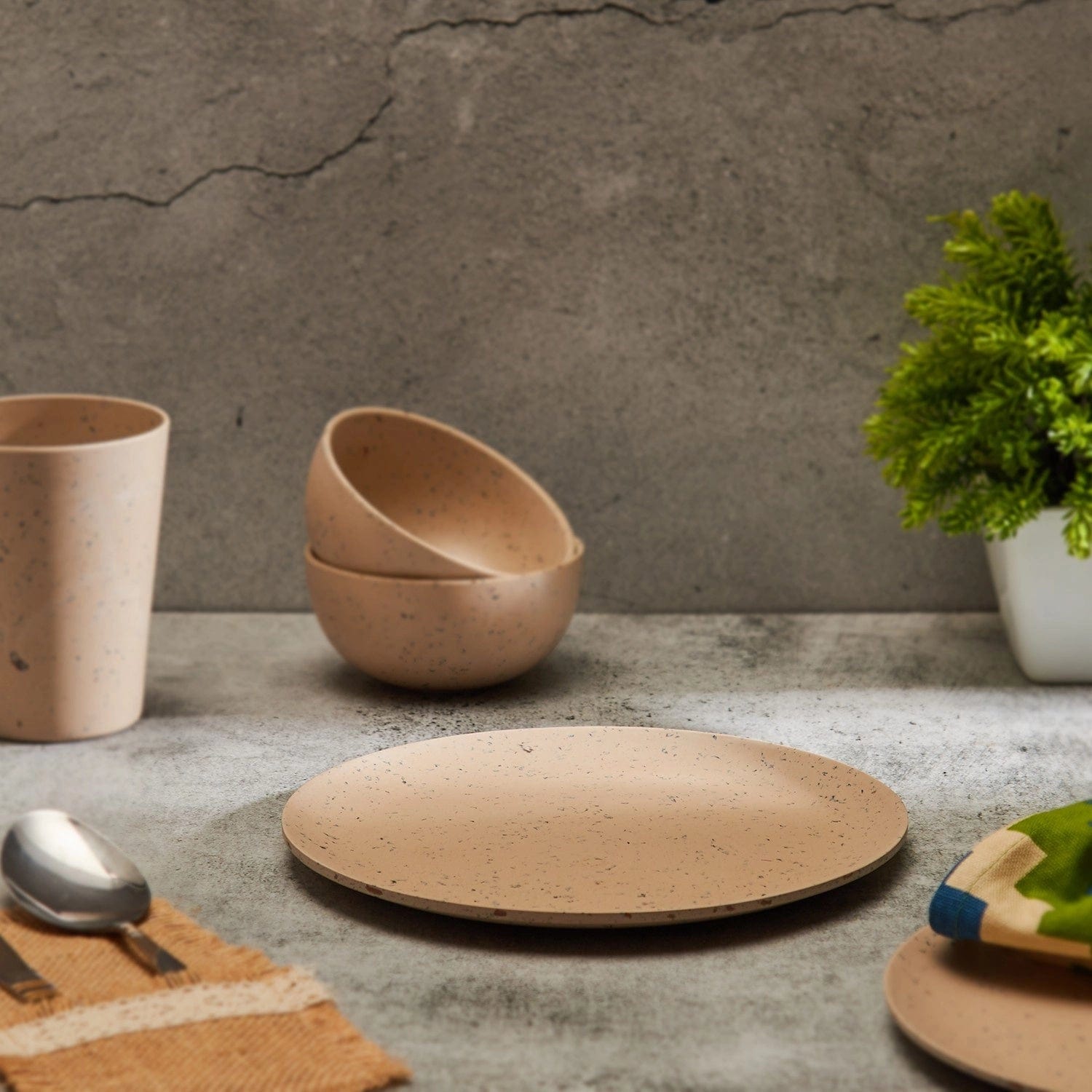 Red Butler Half Plates Bamboo Fibre Snack Plates | 4pcs Set | Nutshell Design BFP08A9 Daily-Use Eco-Friendly Bamboo Fiber Snack Plate: Stylish & Sustainable Redbutler