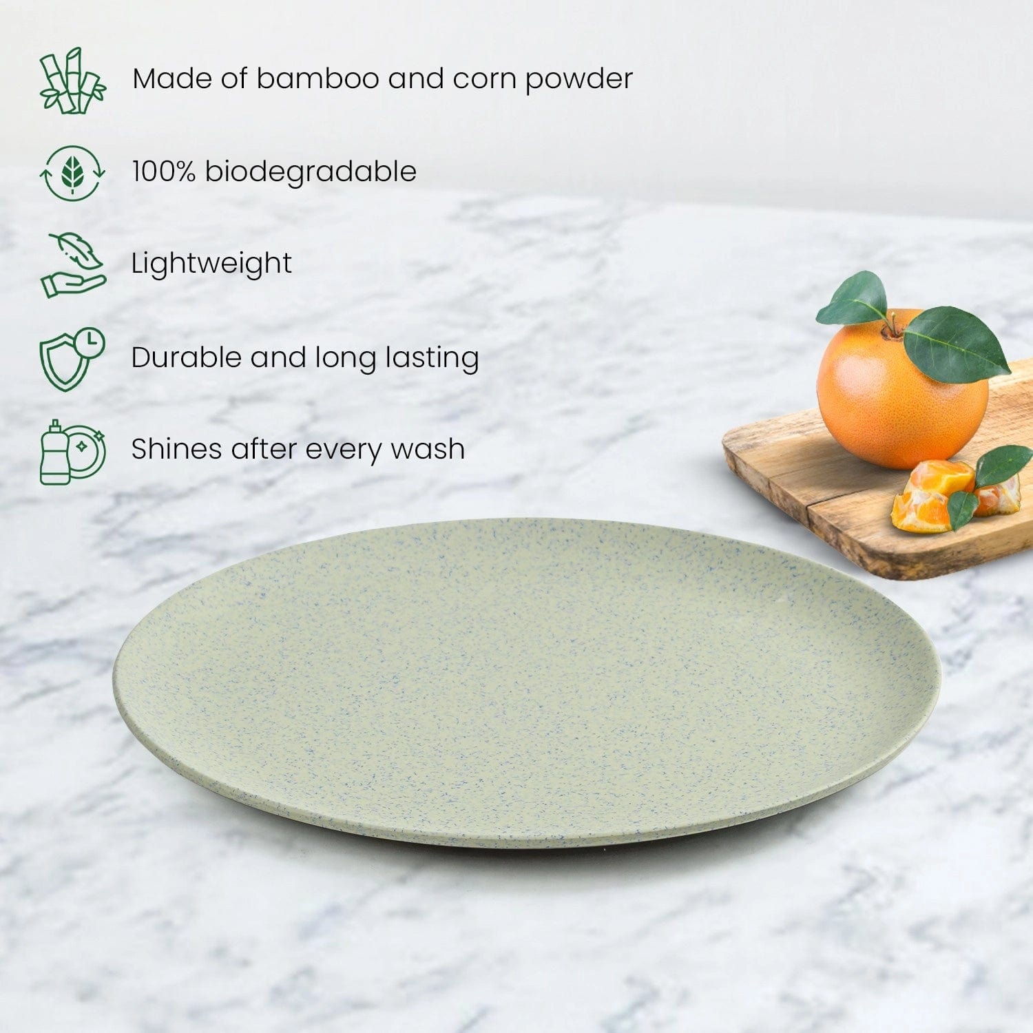 Red Butler Half Plates Bamboo Fibre Snack Plates | 4pcs Set | Stonewash Design BFP08A6 Daily-Use Eco-Friendly Bamboo Fiber Snack Plate: Stylish & Sustainable Redbutler