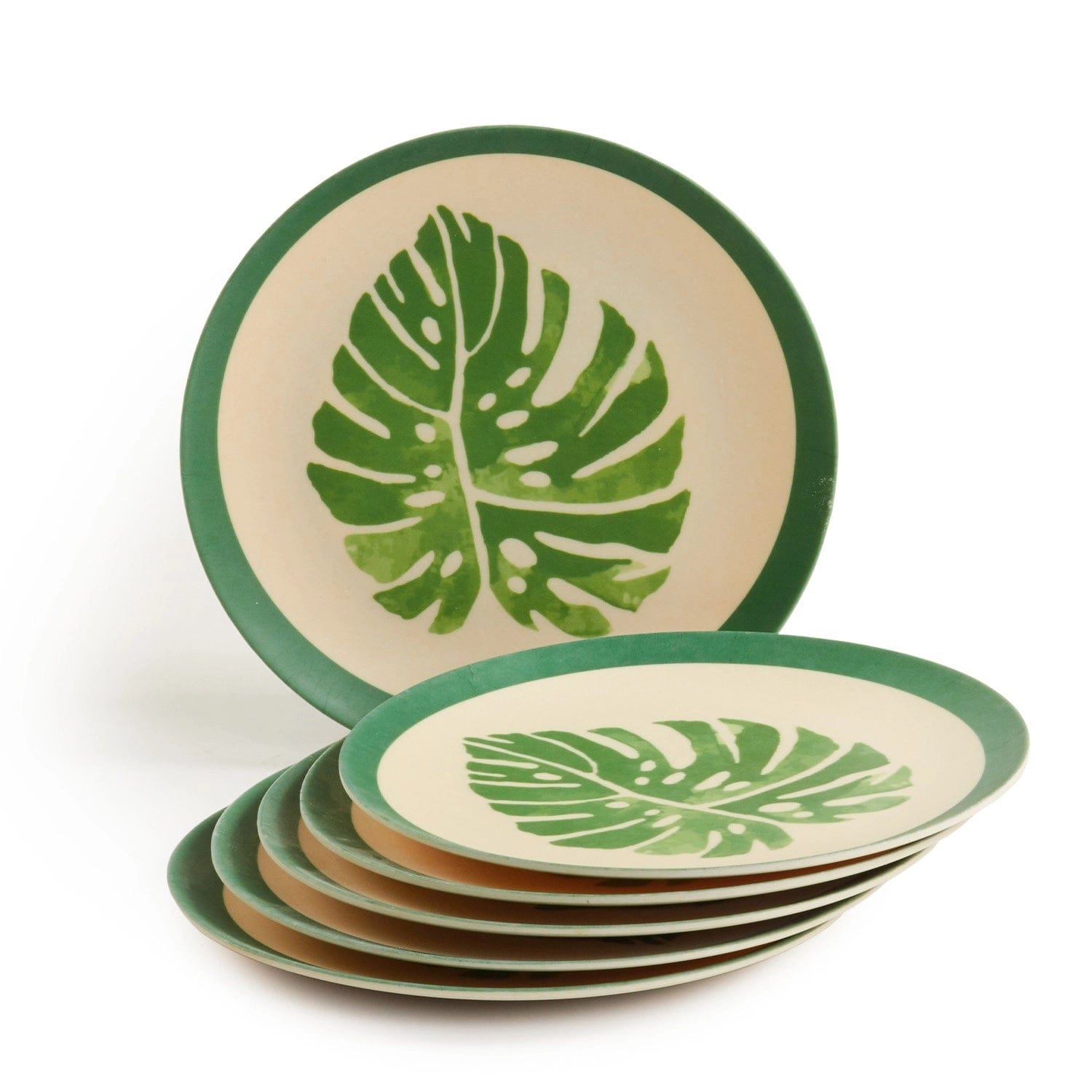 Red Butler Half Plates Bamboo Fibre Snack Plates | 6pcs Set | Leaf Design BP08A3 Daily-Use Eco-Friendly Bamboo Fiber Snack Plate: Stylish & Sustainable Redbutler