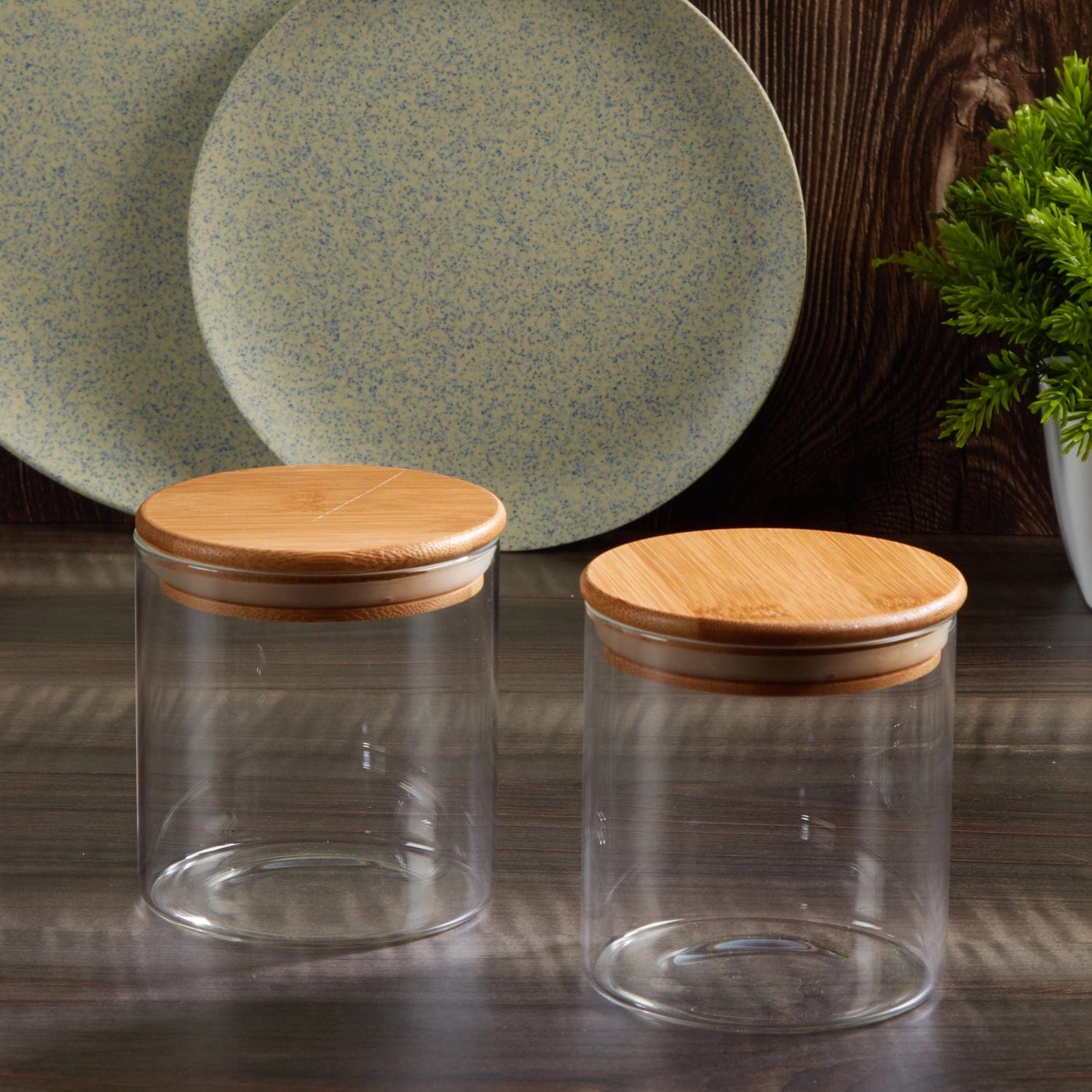 Red Butler Jars Borosilicate Glass Jar with Bamboo Lid | 2pcs Set | 500ml GB50A1 Redbutler