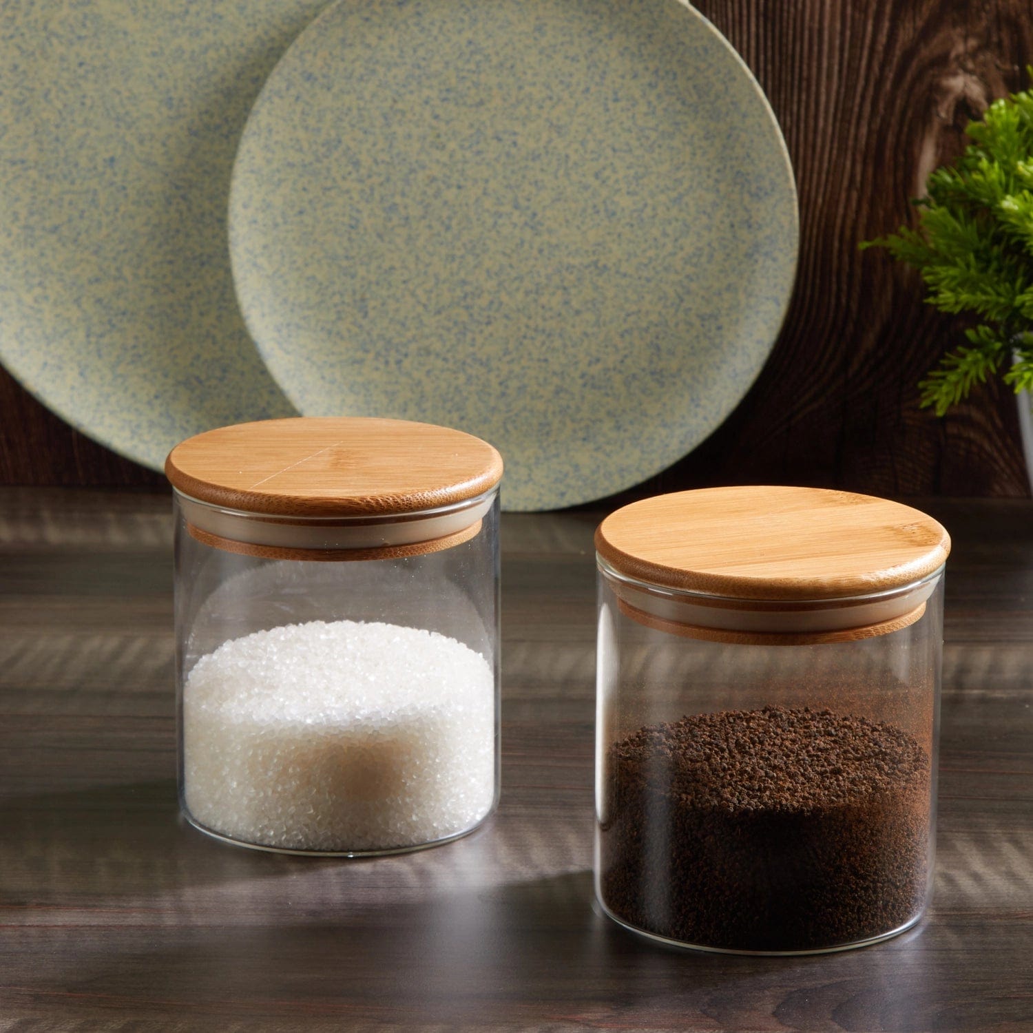 Red Butler Jars Borosilicate Glass Jar with Bamboo Lid | 2pcs Set | 500ml GB50A1 Redbutler