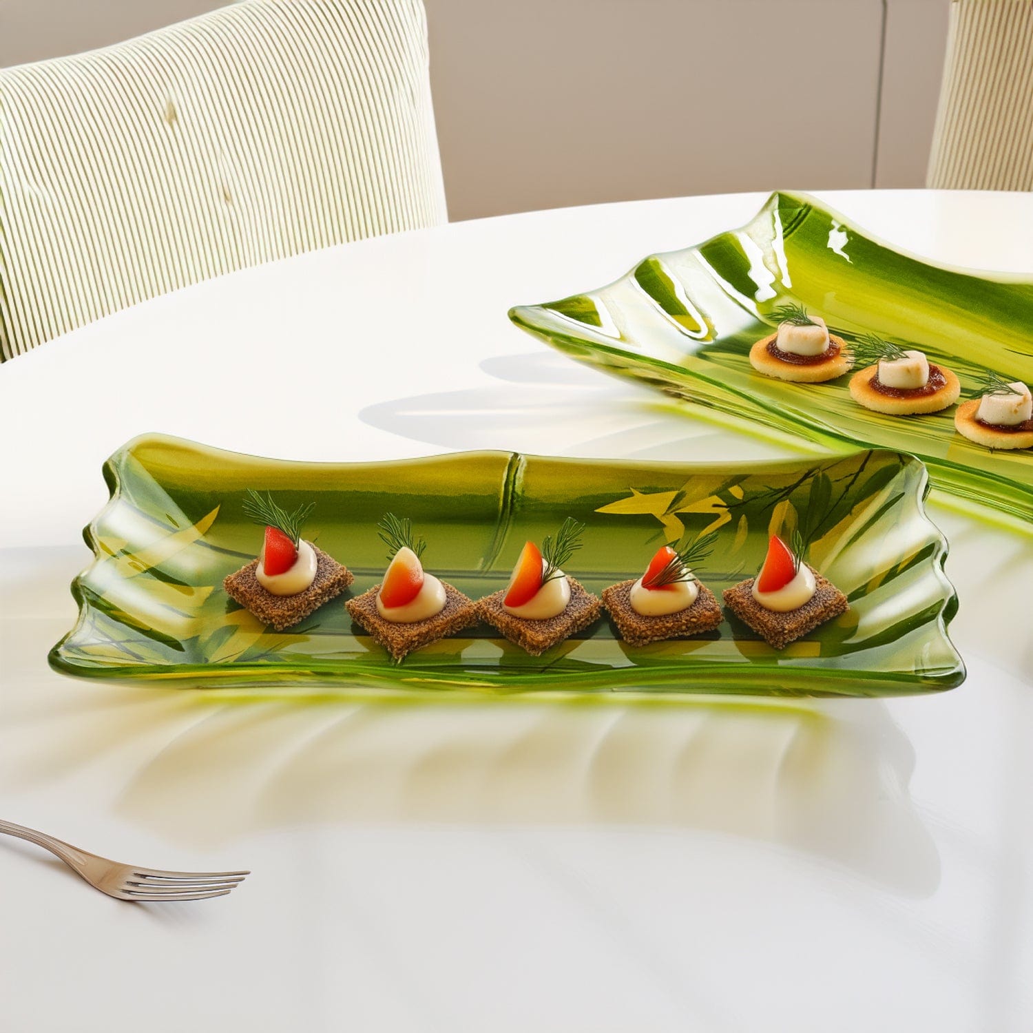 Bamboo Design Serving Platter 2pcs Set - Main Image