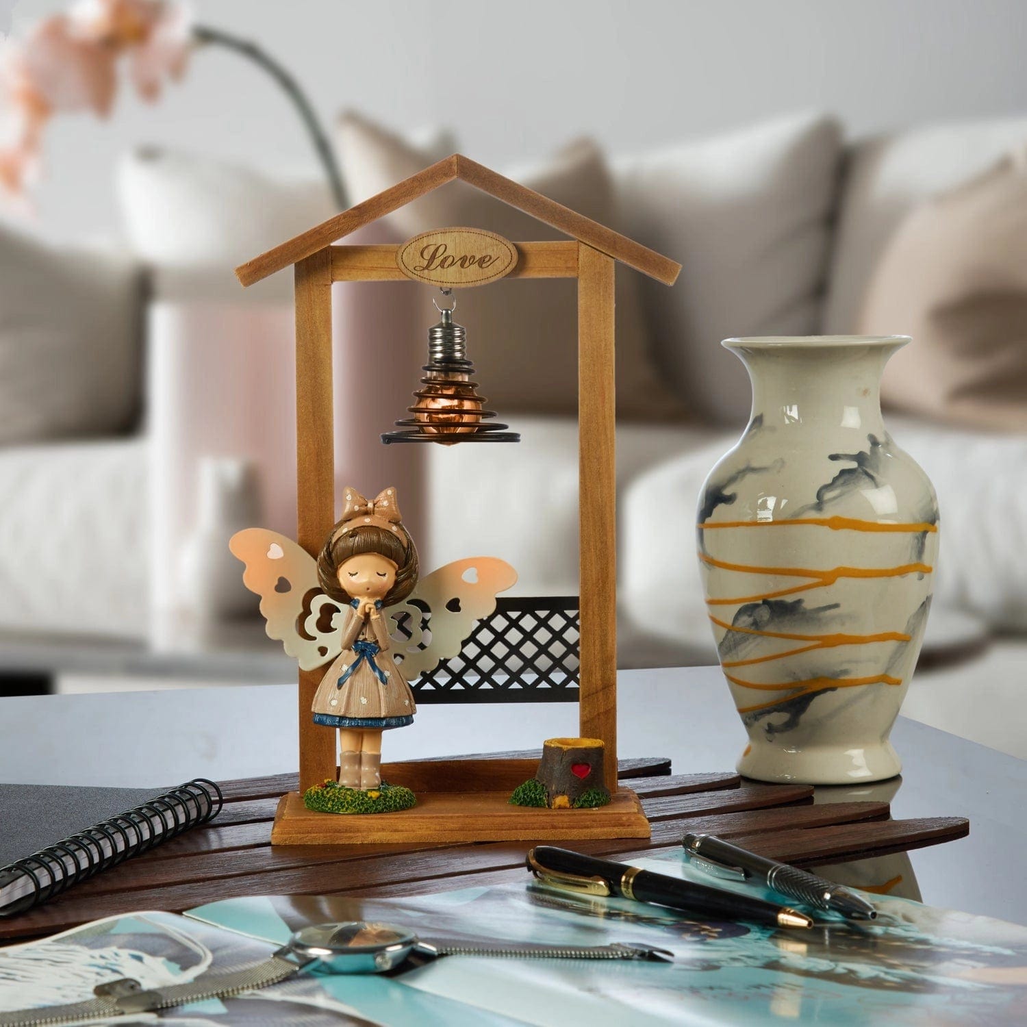 Red Butler Showpieces Angel Prayer Girl with Wood Stand DSLG0WL12Y18A1 ALG12A1 Resin Angel Night Light – Whimsical Glow for Any Space Redbutler