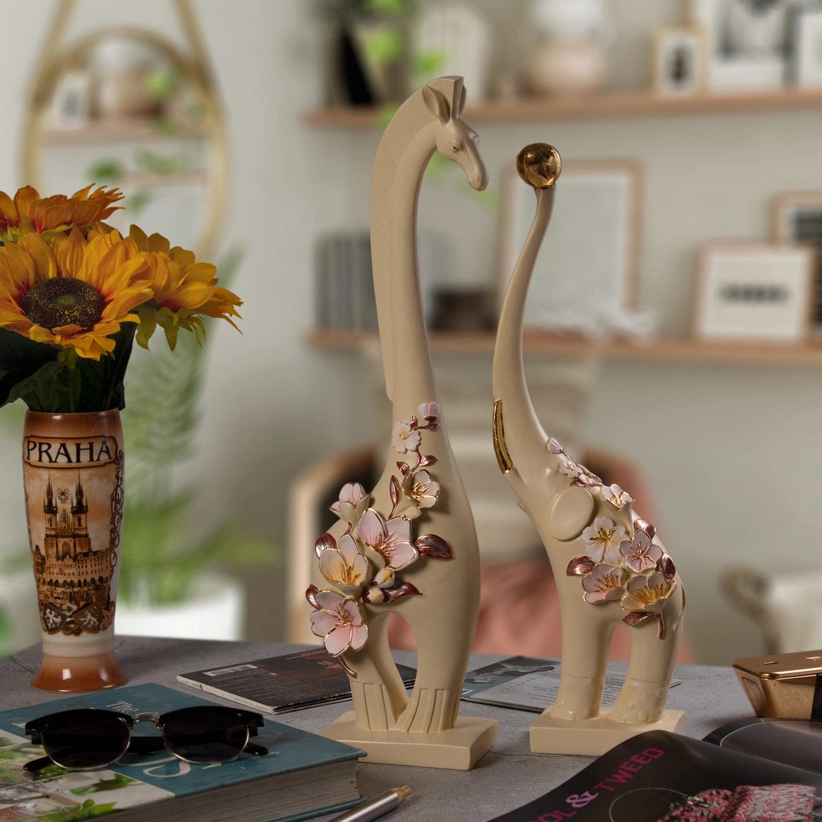 Red Butler Showpieces Giraffe With Elephant ALGW00R17Y19A1 LGW17A1 Giraffe and Elephant Duo Showpiece – Sophisticated Wildlife Elegance | Animal figurine showpieces Redbutler
