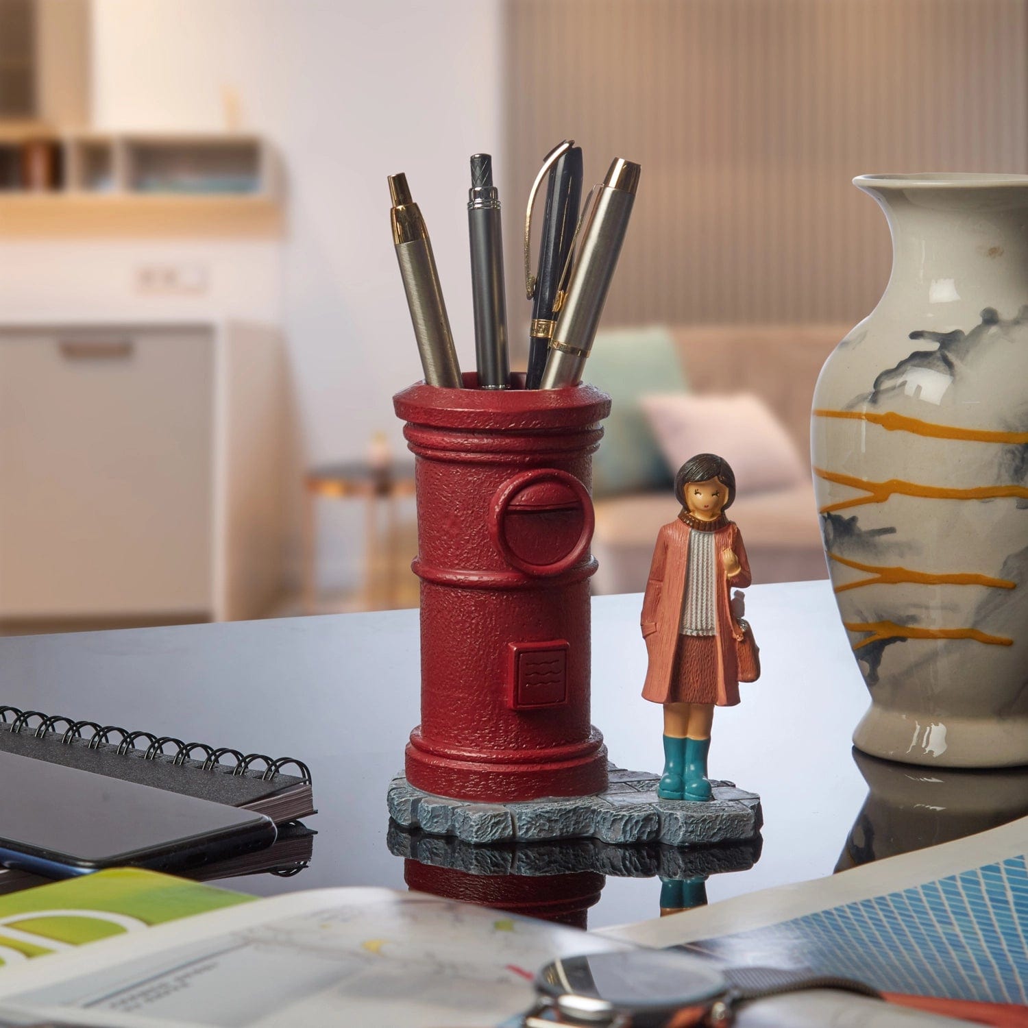 Red Butler Showpieces Girl & the Pen stand DSGP00R06Y18A1 AGP06A1 Post Box Pen Holder – Utility Meets Whimsy for Your Desk Redbutler