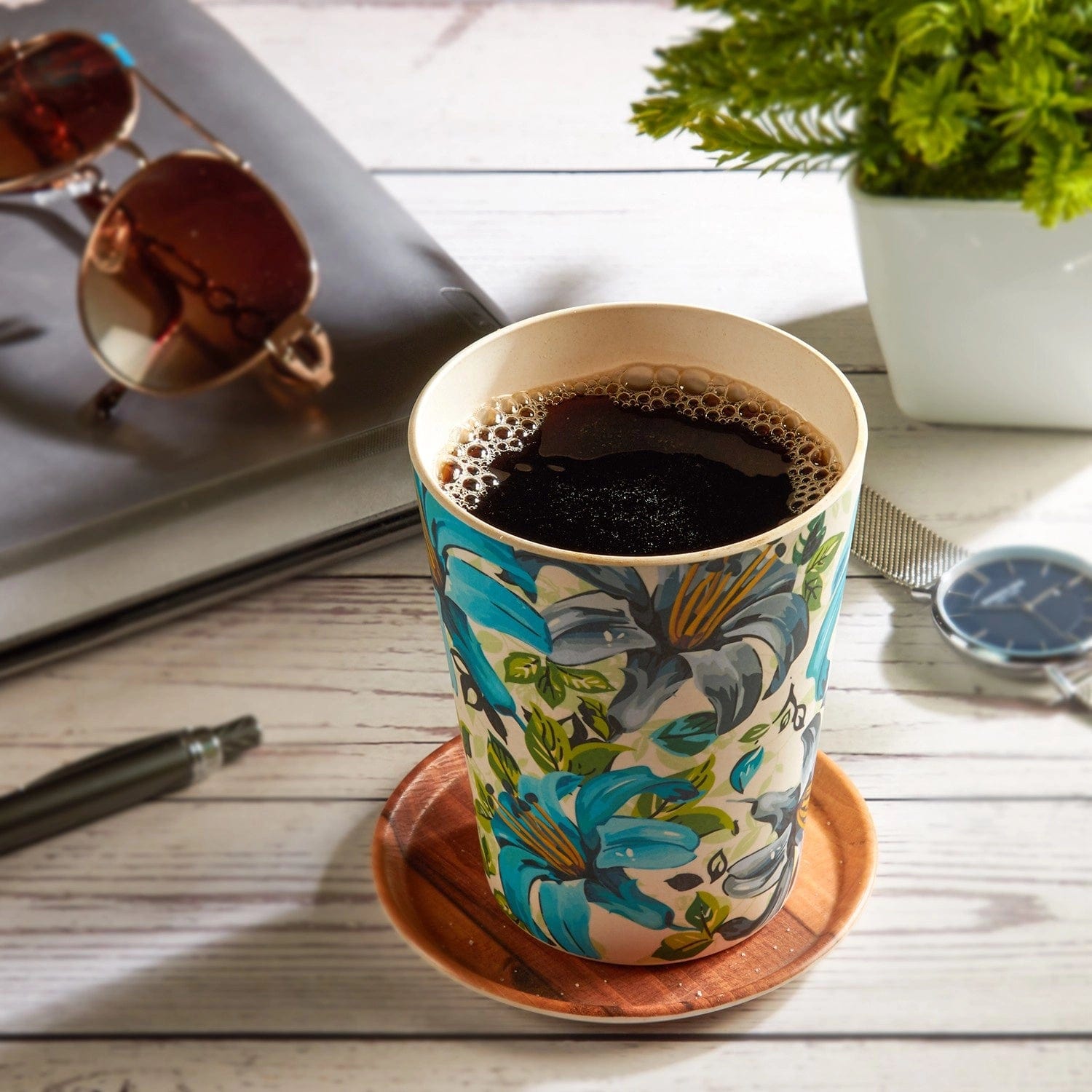 Red Butler Tumblers Bamboo Fibre Tumblers 380ml | 4pcs Set | Leaf & Flower Design BFG38A5 Daily-Use Eco-Friendly Bamboo Fiber Tumbler: Stylish & Sustainable Redbutler