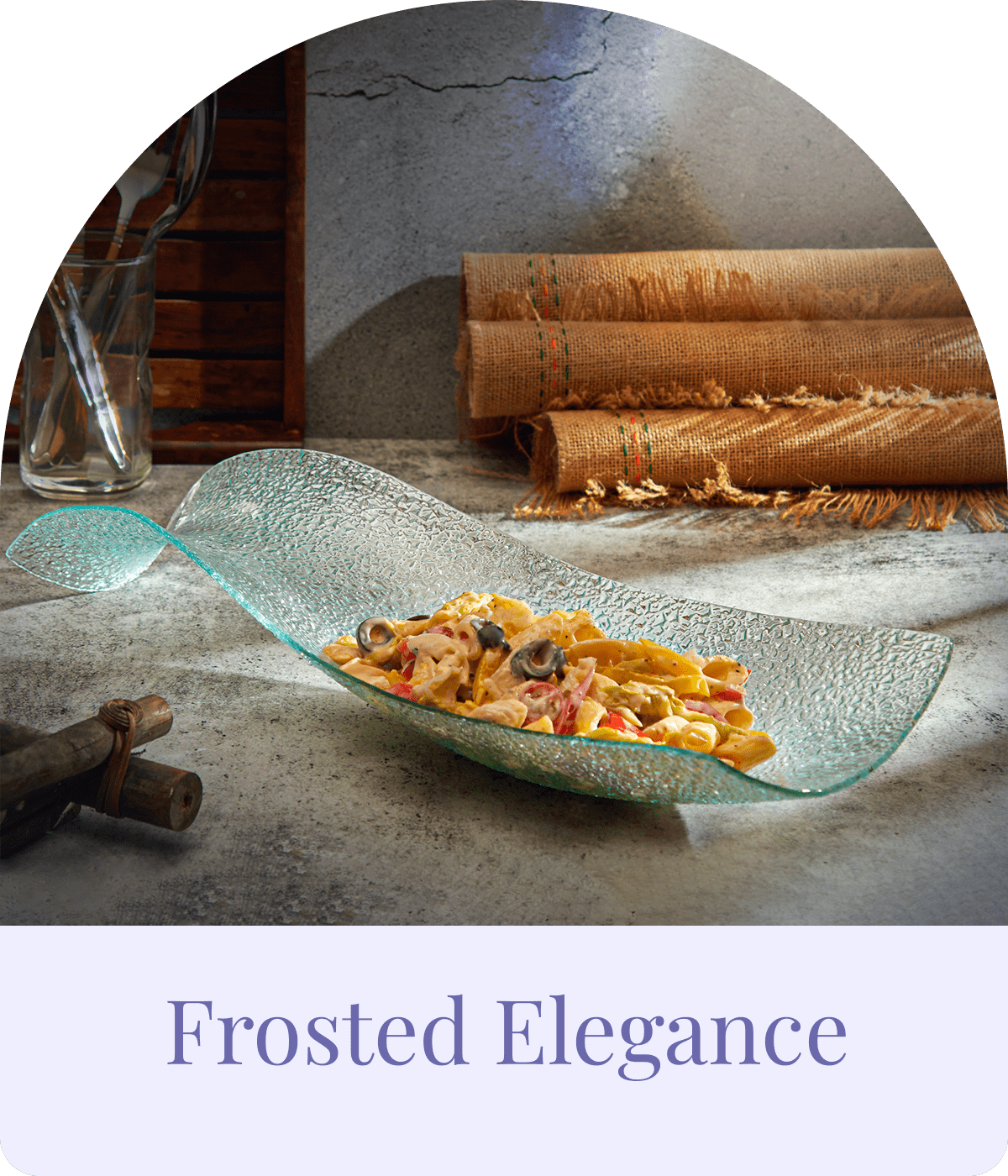 Frosted glass platter, exuding elegance and sophistication, perfect for serving and showcasing your culinary delights