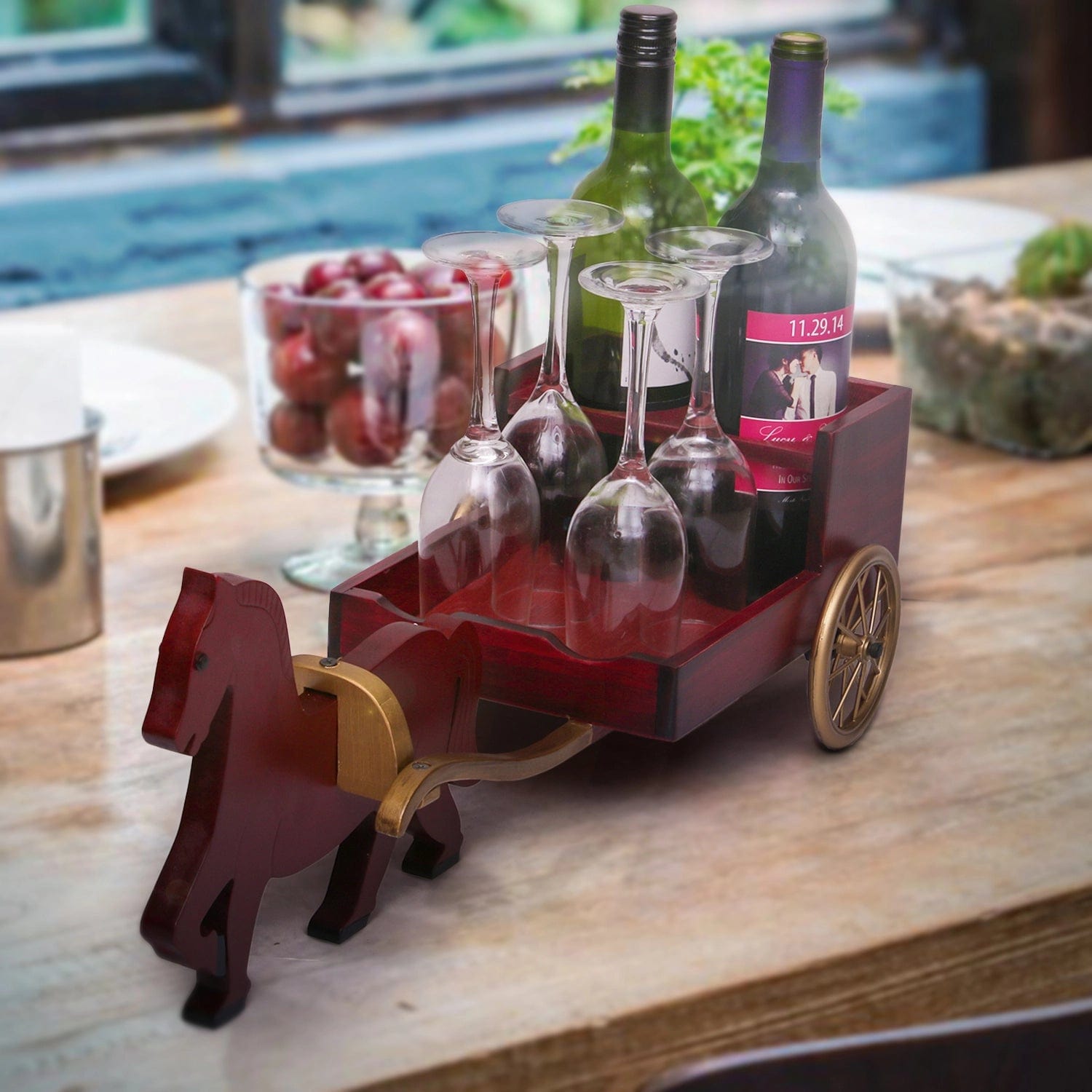 Red Butler Bar decor Wine & Glass Holder WHHC00W22Y18A1 DUHC22A1 Elevate Your Home Bar with Horse Cart Wine & Glass Holder - Modern Decor Redbutler