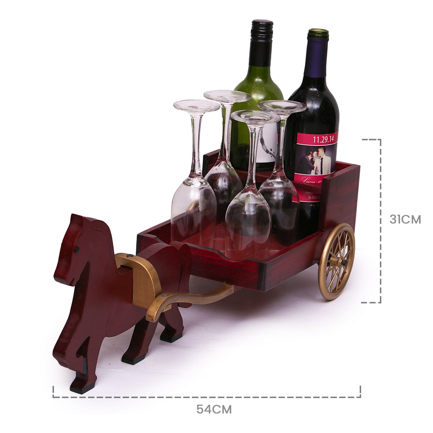 Red Butler Bar decor Wine & Glass Holder WHHC00W22Y18A1 DUHC22A1 Elevate Your Home Bar with Horse Cart Wine & Glass Holder - Modern Decor Redbutler