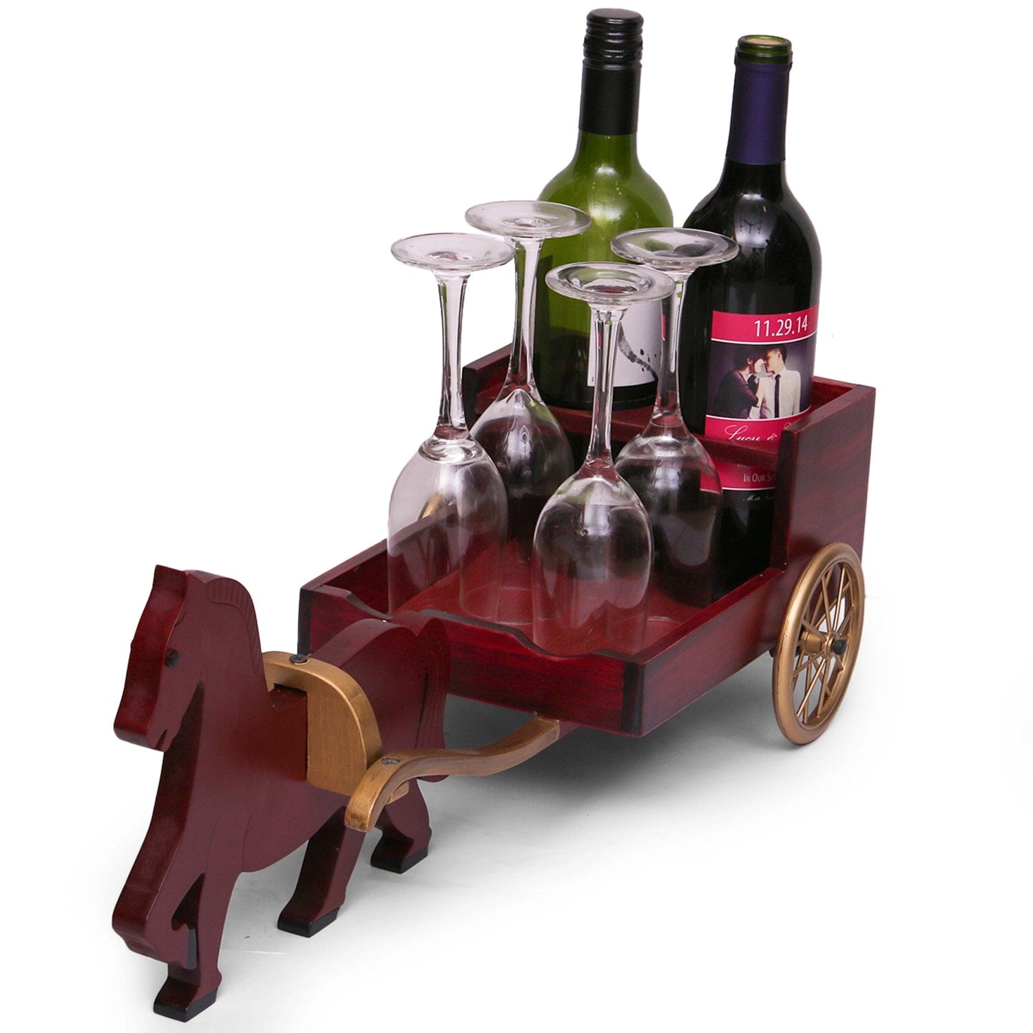 Red Butler Bar decor Wine & Glass Holder WHHC00W22Y18A1 DUHC22A1 Elevate Your Home Bar with Horse Cart Wine & Glass Holder - Modern Decor Redbutler