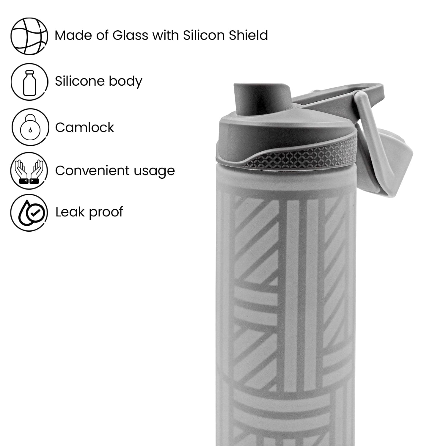 Red Butler Bottles Glass Silicone Bottle - Grey KBSG00B60Y19A2 BSG60A2 Sleek Glass Silicon Bottle: Stylish & Leak-Proof Hydration Redbutler