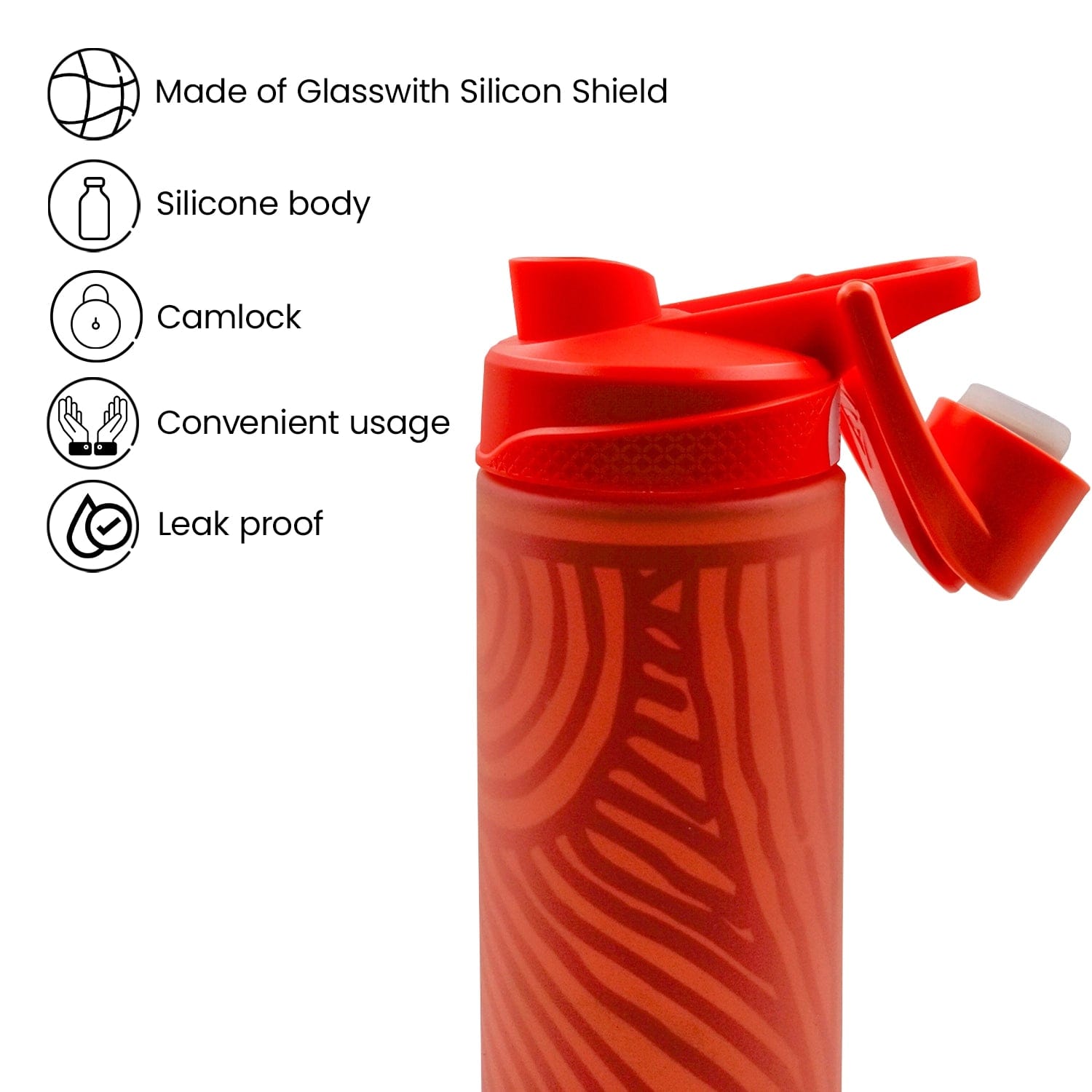 Red Butler Bottles Glass Silicone Bottle - Red KBSG00B60Y19A1 BSG60A1 Sleek Glass Silicon Bottle: Stylish & Leak-Proof Hydration Redbutler