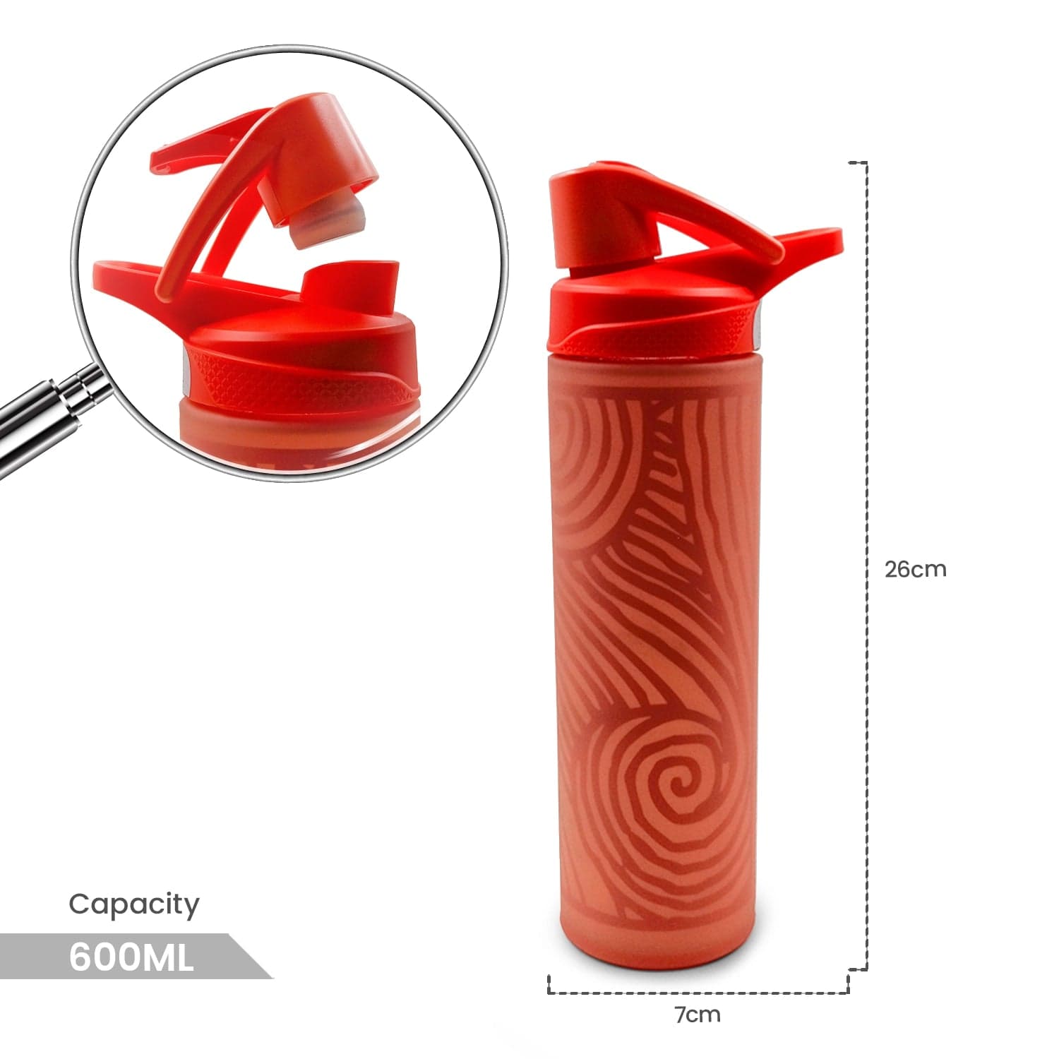 Red Butler Bottles Glass Silicone Bottle - Red KBSG00B60Y19A1 BSG60A1 Sleek Glass Silicon Bottle: Stylish & Leak-Proof Hydration Redbutler