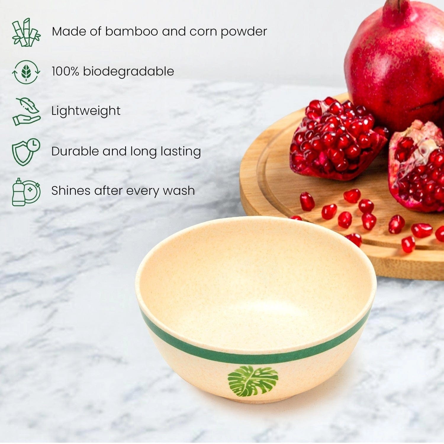 Red Butler Bowls Bamboo Fibre Bowl 4 inches | 4pcs Set | Leaf Design BFB04A3 Daily-Use Eco-Friendly Bamboo Fiber Bowl : Stylish & Sustainable Redbutler