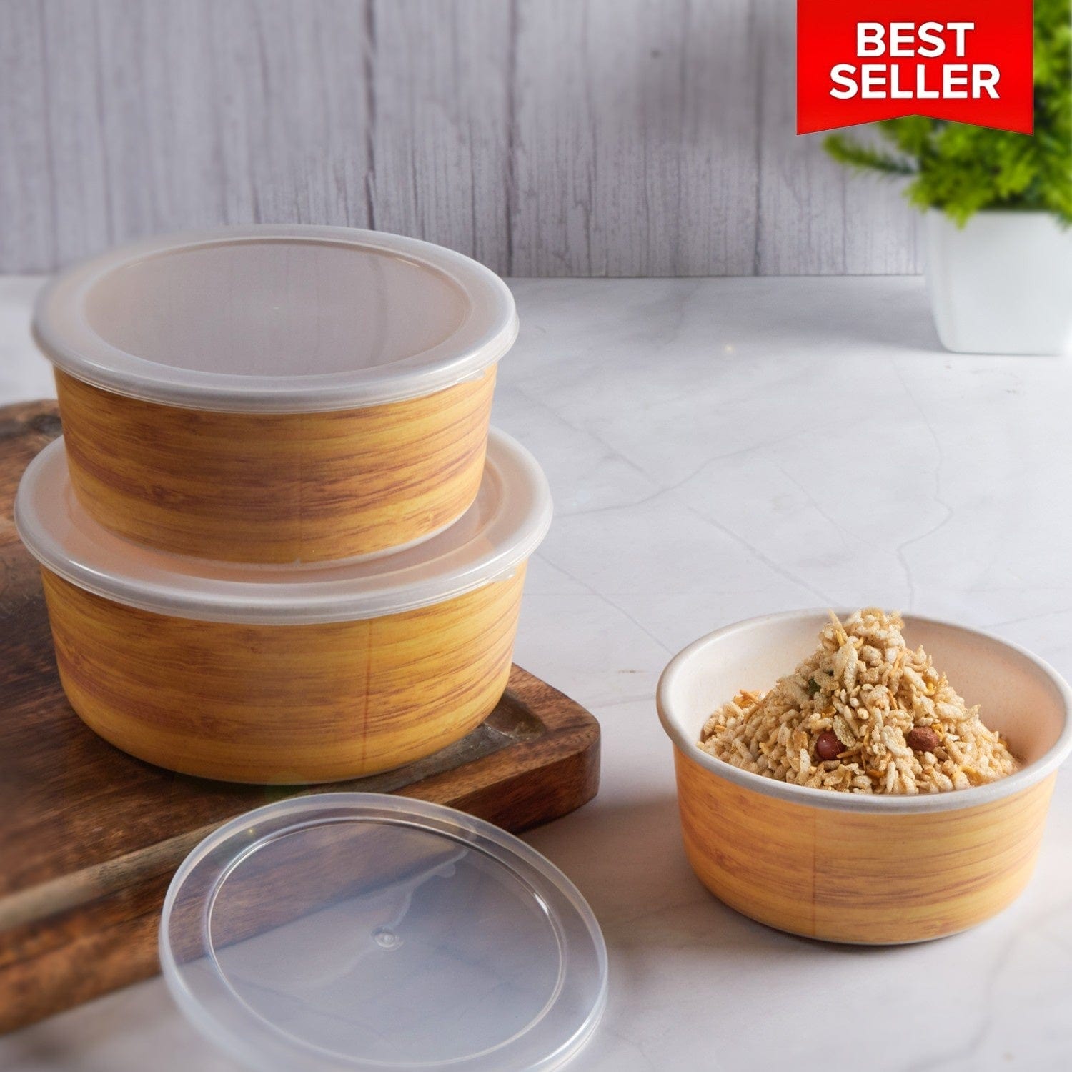 Eco-friendly Bamboo Fibre Container | 3pcs Set | 1200ml + 850ml + 500m