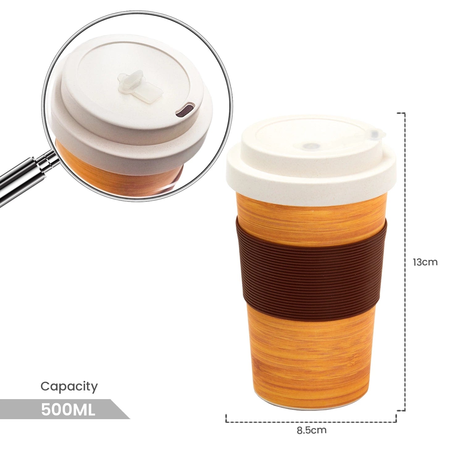 Red Butler Cups & Mugs Bamboo Fibre Travel Mug (500ml) I 2pcs Set | Wooden & Grey MBF14A3 Redbutler