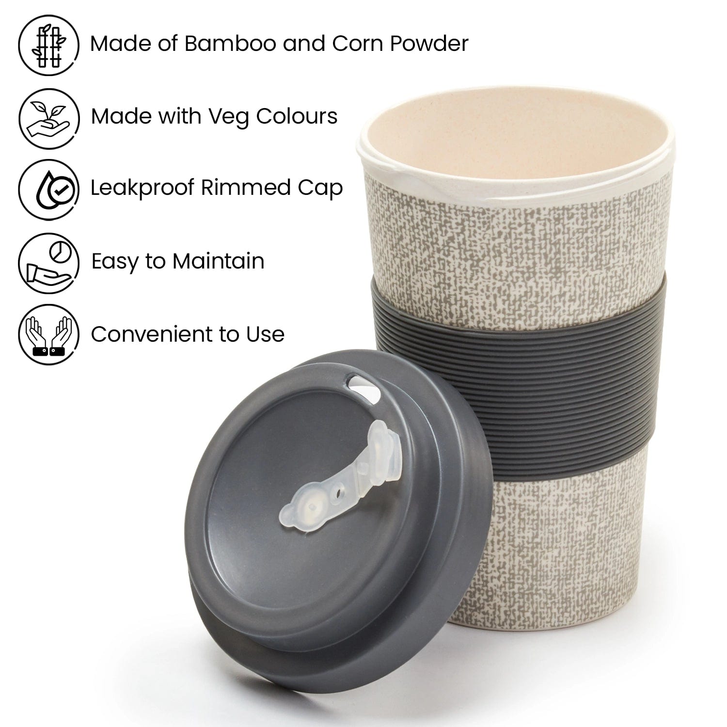 Red Butler Cups & Mugs Bamboo Fibre Travel Mug (500ml) I 2pcs Set | Wooden & Grey MBF14A3 Redbutler