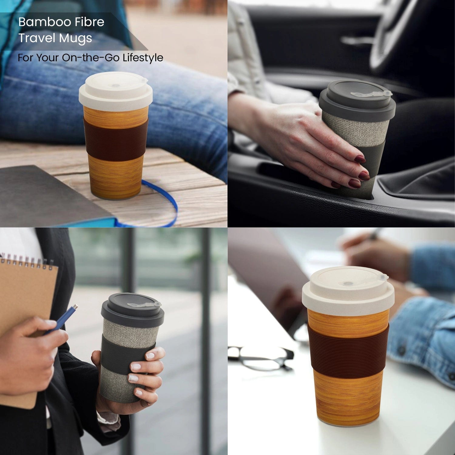 Red Butler Cups & Mugs Bamboo Fibre Travel Mug (500ml) I 2pcs Set | Wooden & Grey MBF14A3 Redbutler