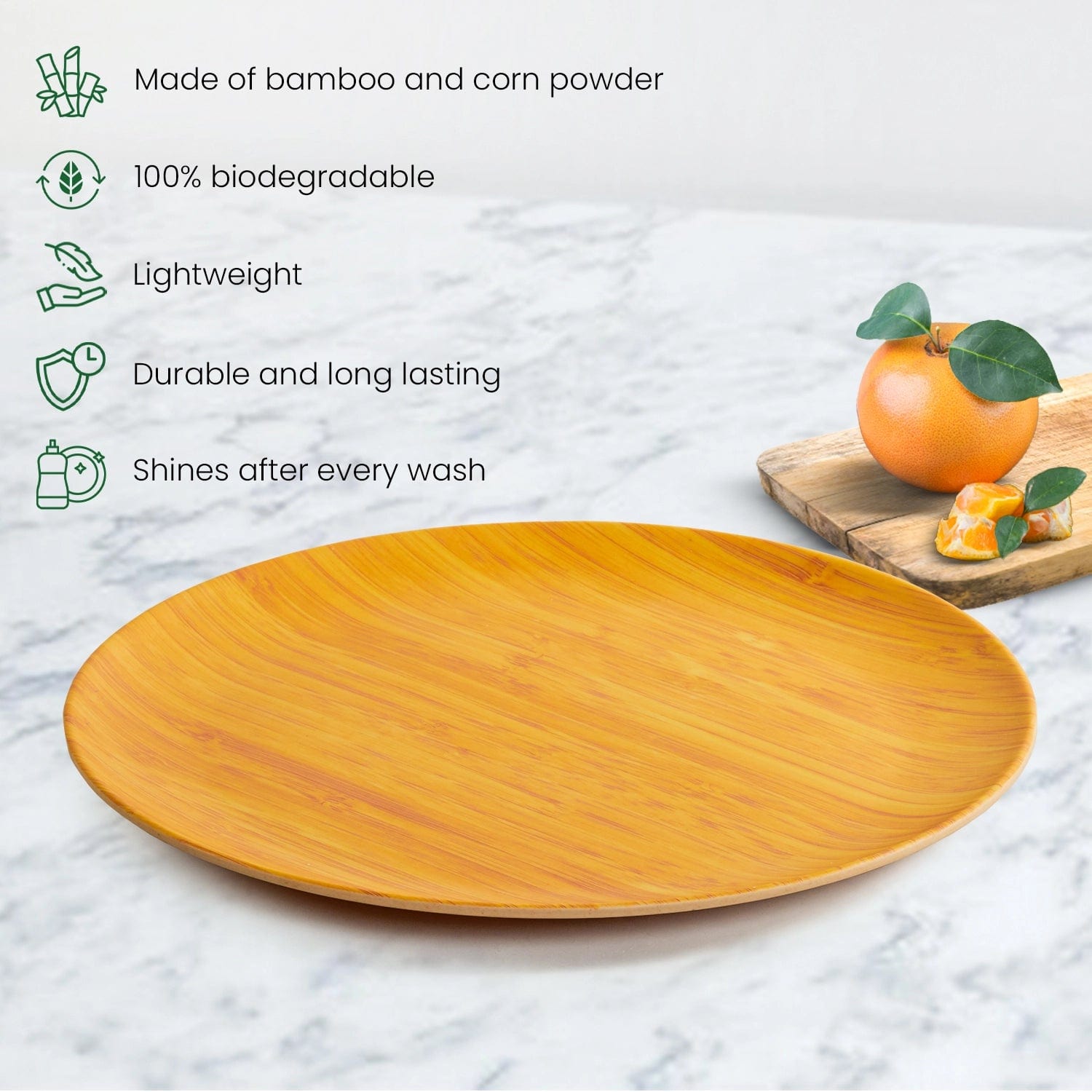 Red Butler Dinner Plates Bamboo Fibre Dinner Plates | 4pcs Set | Wooden Design BFP11A4 Daily-Use Eco-Friendly Bamboo Fiber Dinner Plate Stylish & Sustainable Redbutler