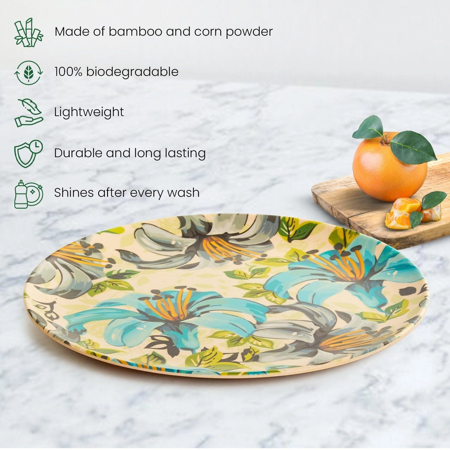 Red Butler Dinner Plates Bamboo Fibre Dinner Plates | 6pcs Set | Leaf & Flower Design BP11A5 Daily-Use Eco-Friendly Bamboo Fiber Dinnerware: Stylish & Sustainable Redbutler