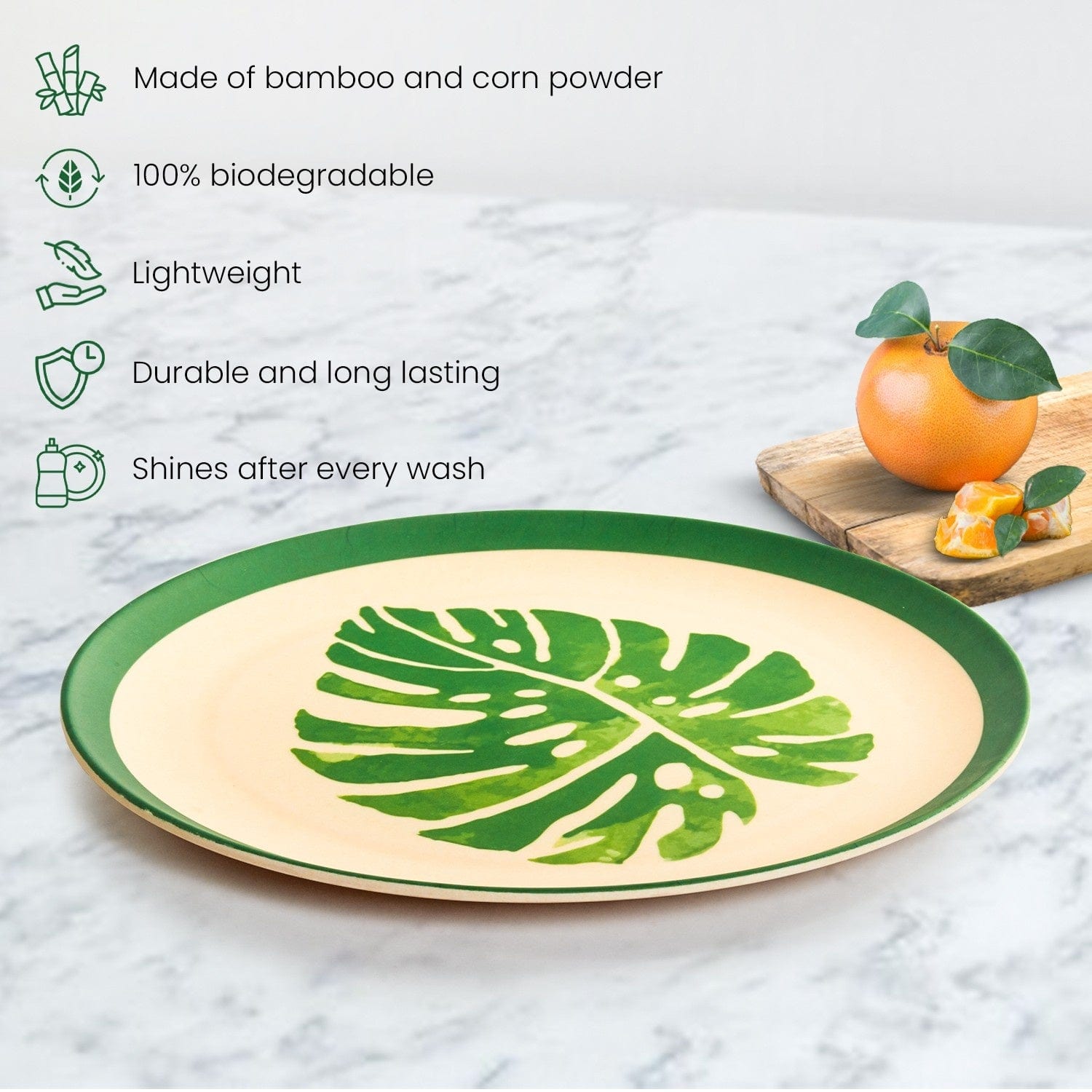 Red Butler Dinner Plates Bamboo Fibre Plate 11 inches | 6pcs Set | Leaf Design BP11A1 Daily-Use Eco-Friendly Bamboo Fiber Dinner Plate Stylish & Sustainable Redbutler