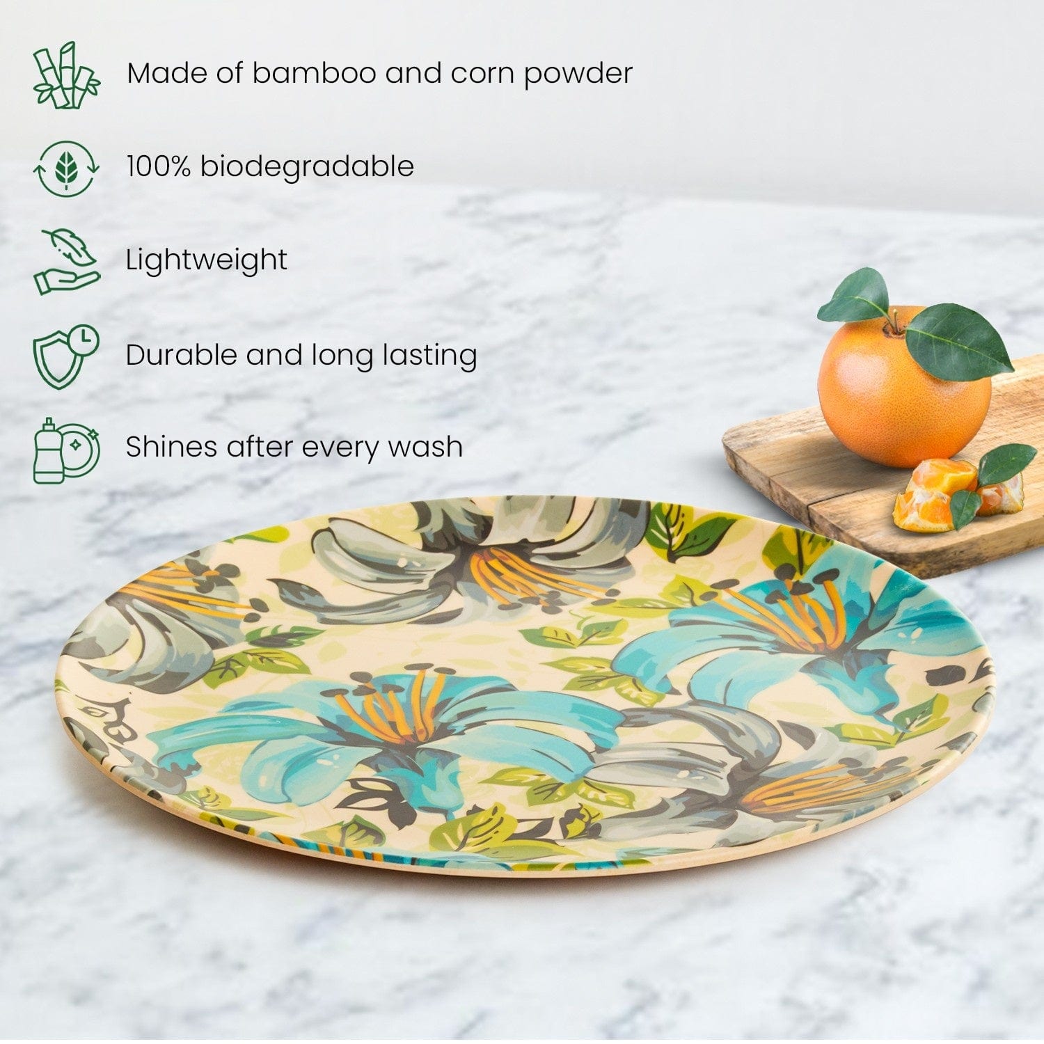 Red Butler Dinner Plates Bamboo Fibre Plate 11 inches | 6pcs Set | Leaf & Flower Design BP11A5 Daily-Use Eco-Friendly Bamboo Fiber Dinnerware: Stylish & Sustainable Redbutler