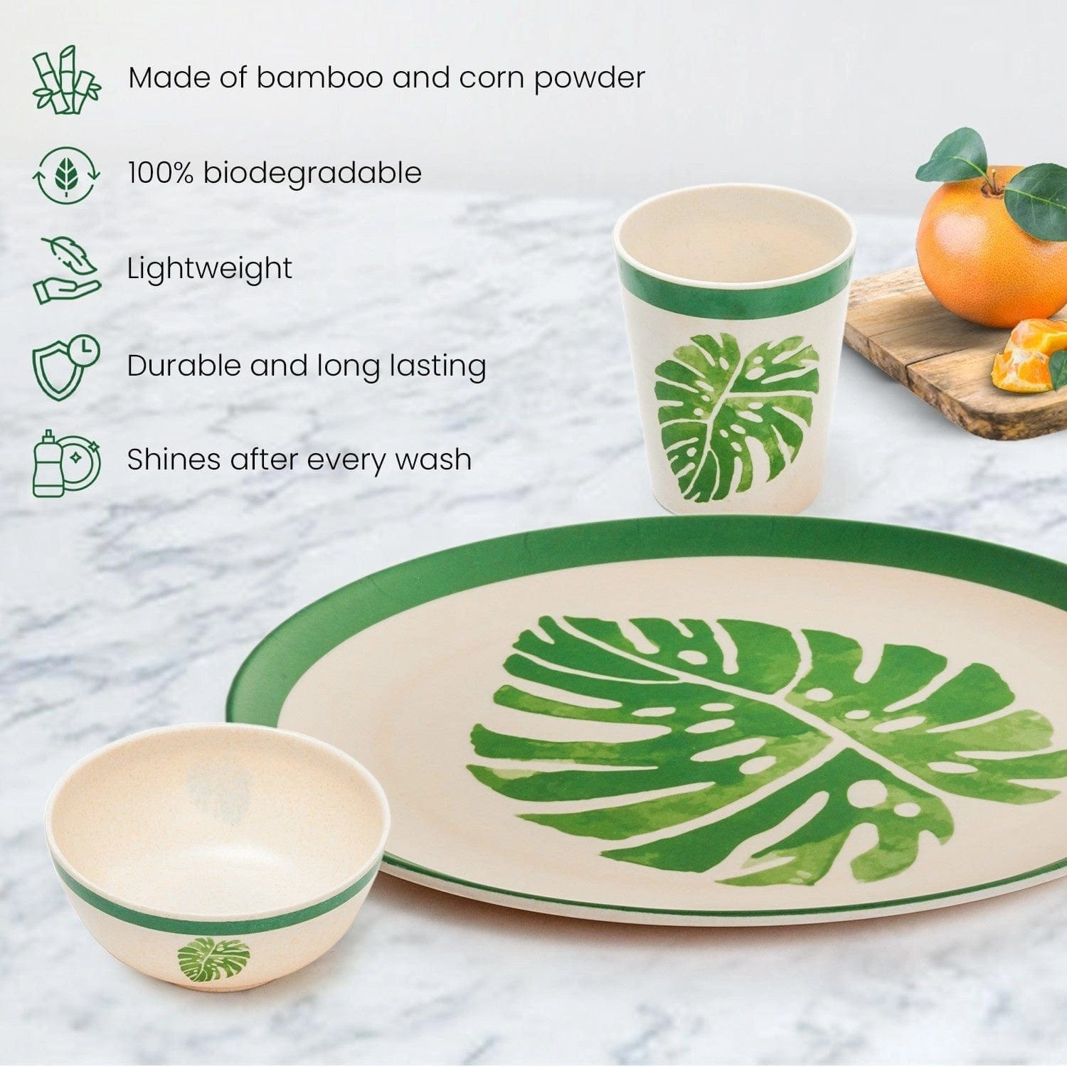 Red Butler Dinner Set Bamboo Fibre Dinner Set | 12pcs Set | Leaf Design BFD12A3 Redbutler