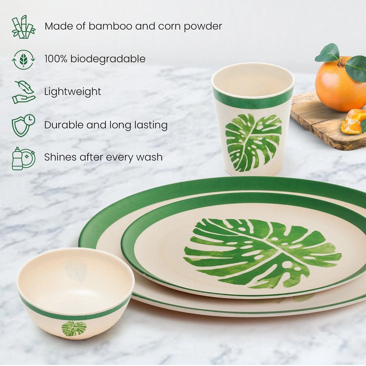 Red Butler Dinner Set Bamboo Fibre Dinner Set | 24pcs Set | Leaf Design BFD24A3 Redbutler