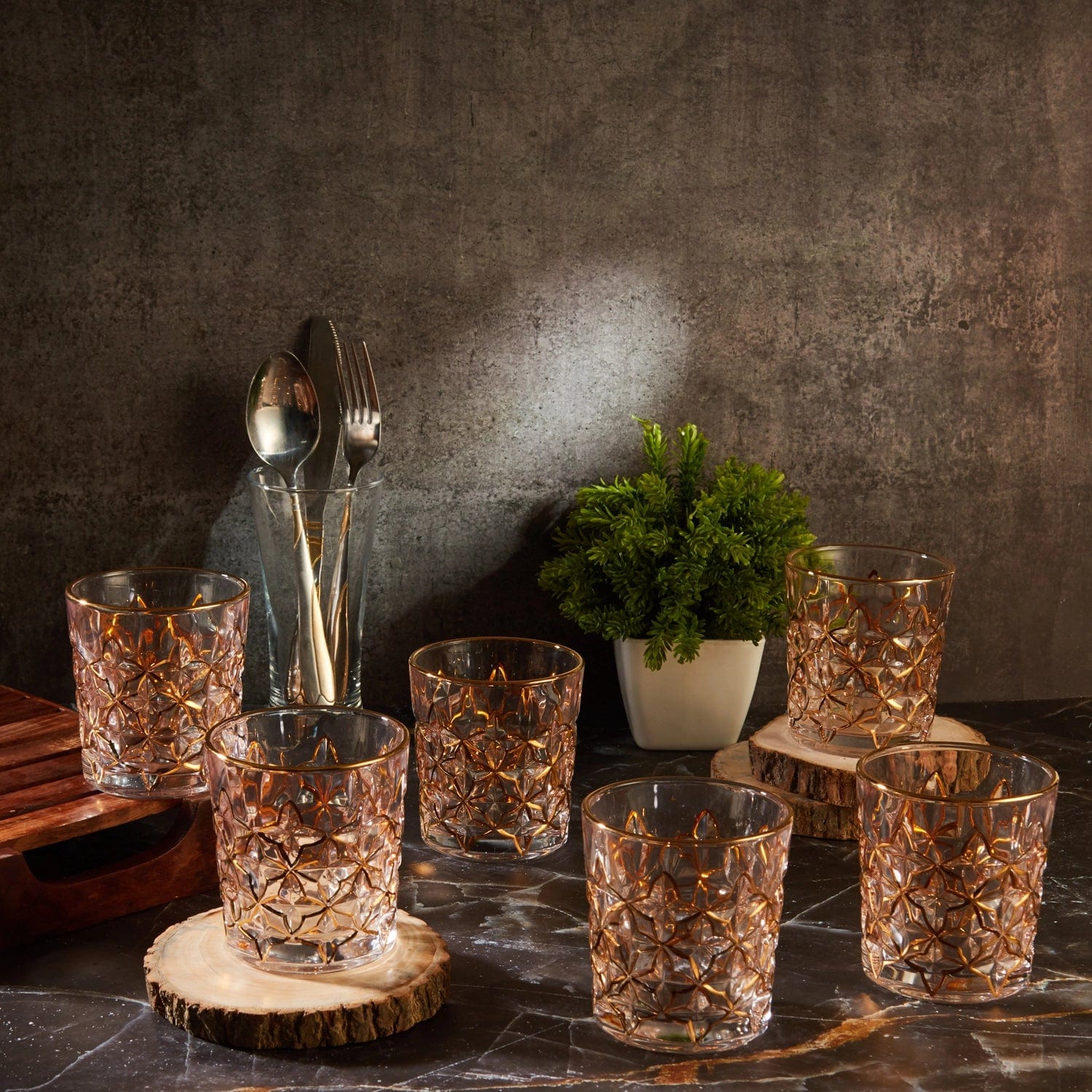 Red Butler Goldline Collection Goldine Crystal Glass Tumbler | 6pcs Set CGLT00C87Y23A1 CLT87A1 Elegant Gold-Accented Crystal Tumbler Redbutler