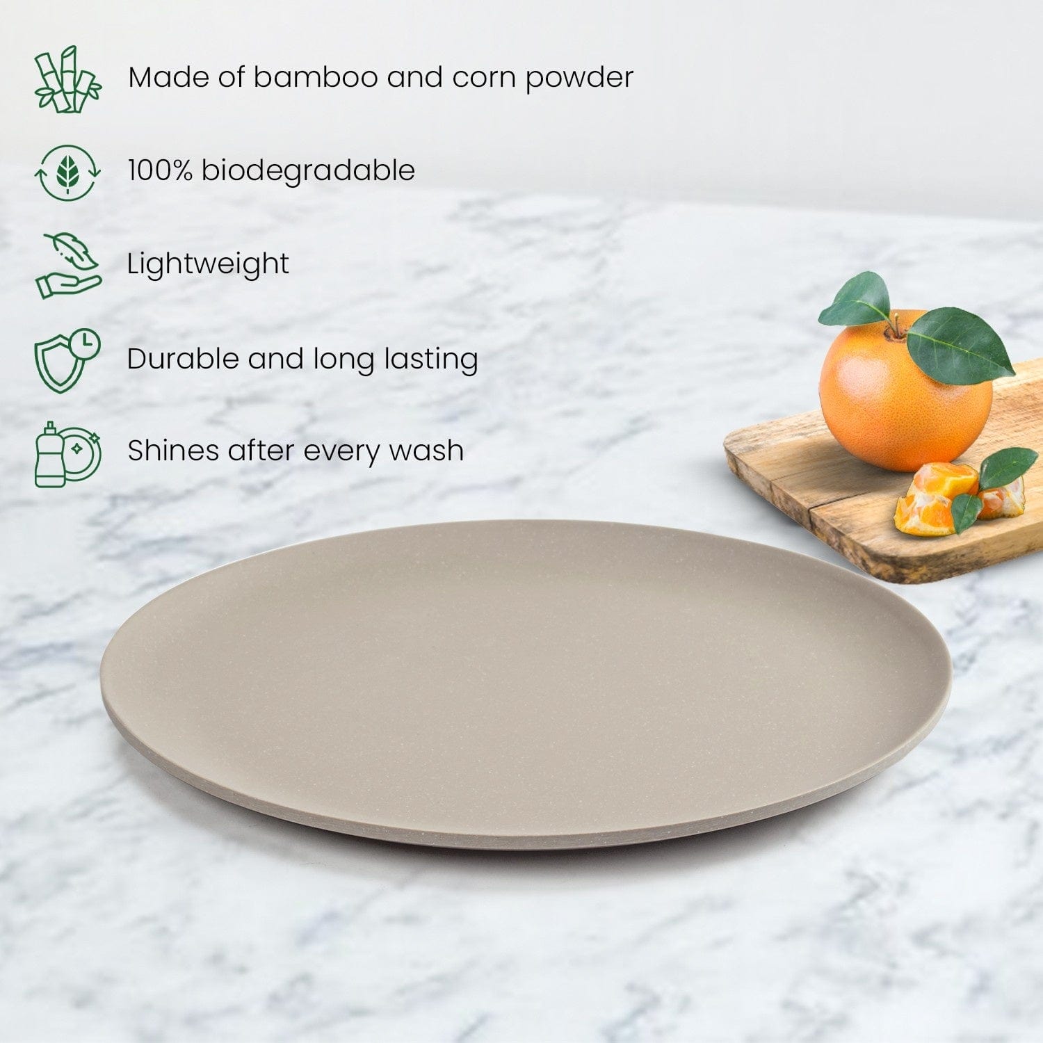 Red Butler Half Plates Bamboo Fibre Plate 8 inches | 6pcs Set | Cement Design BP08A7 Daily-Use Eco-Friendly Bamboo Fiber Snack Plate: Stylish & Sustainable Redbutler
